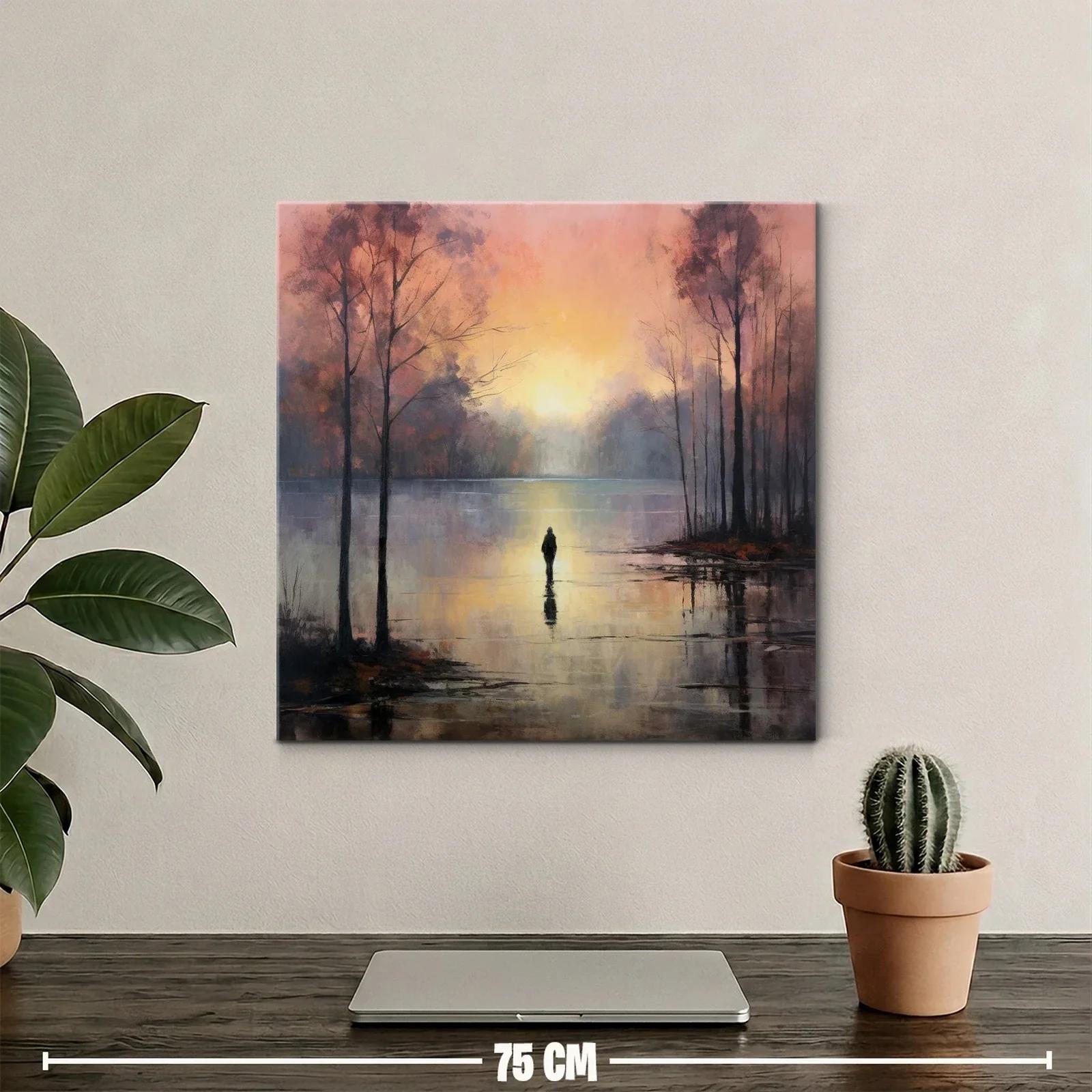 Paisaje sereno al amanecer con figura solitaria — miniatura 2