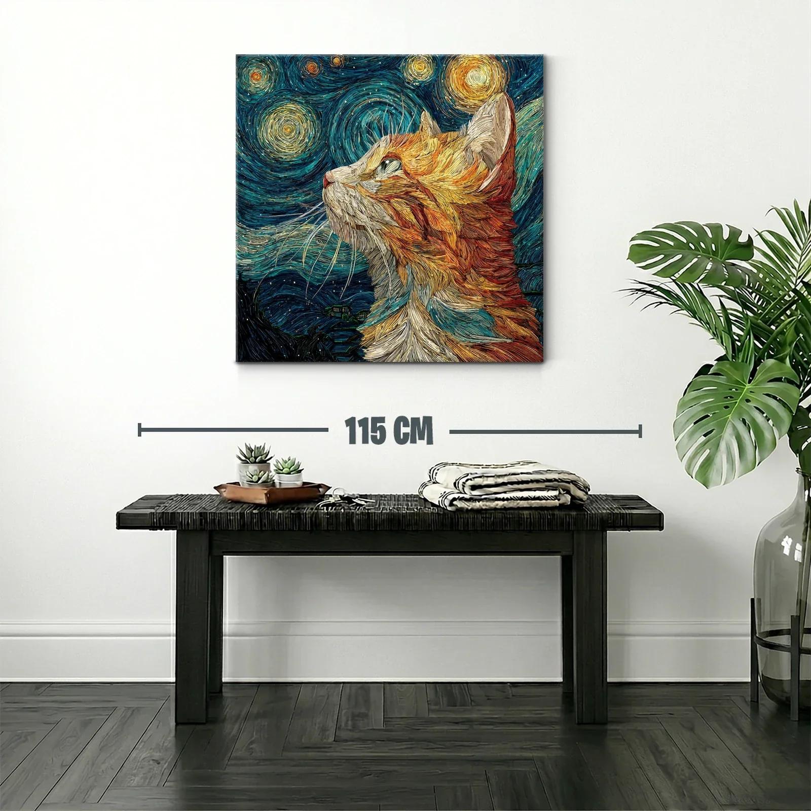 Gato mirando el cielo estrellado con textura vibrante — miniatura 2