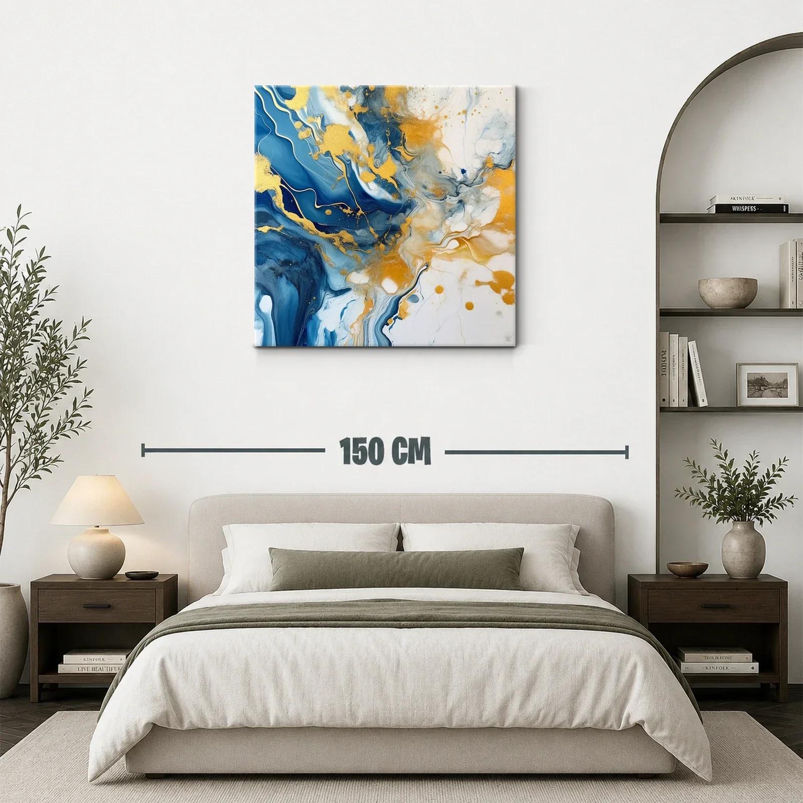 Cuadro abstracto con vibrantes tonos azules y dorados — miniatura 3