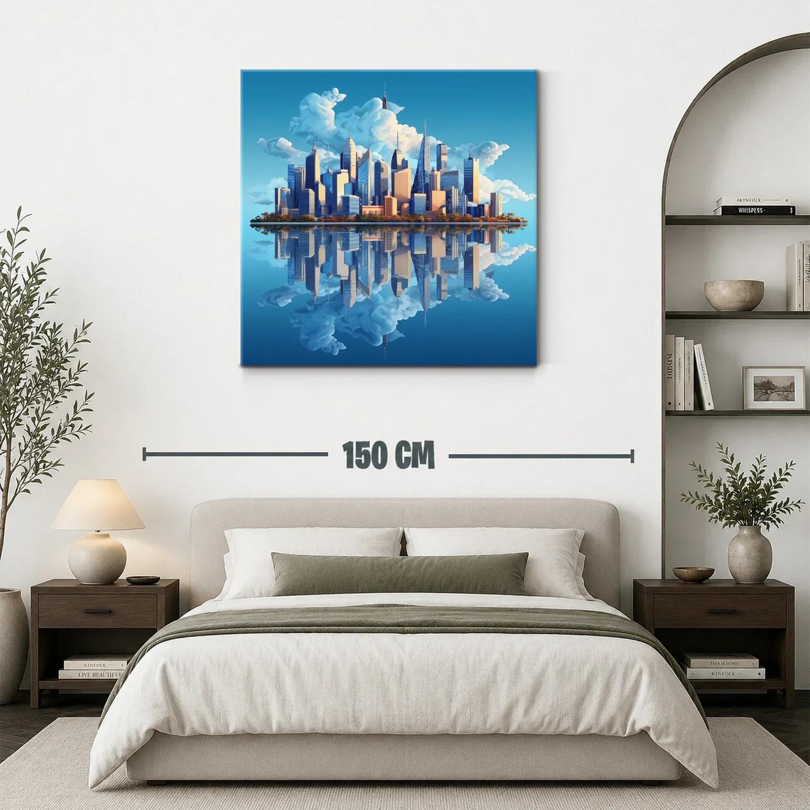 Horizonte urbano con reflejo sereno y cielo despejado — miniatura 3