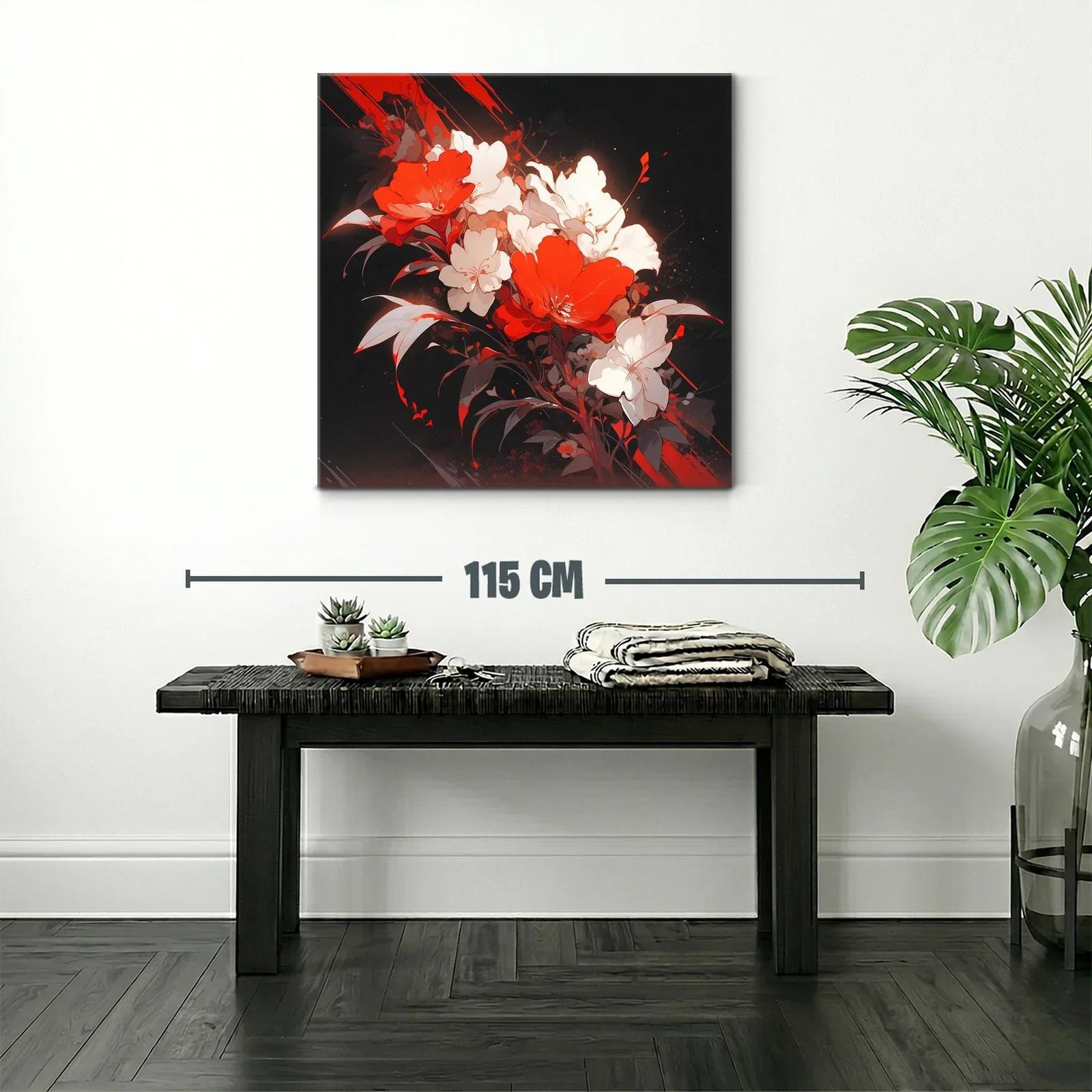 Composición floral vibrante en rojos y blancos sobre fondo oscuro — miniatura 2