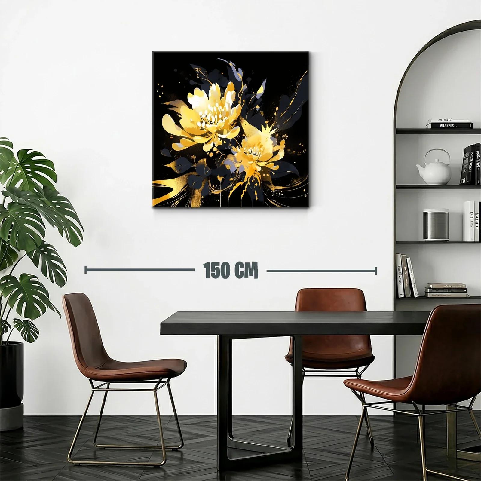 Cuadro floral vibrante con tonos amarillos y negros — miniatura 2