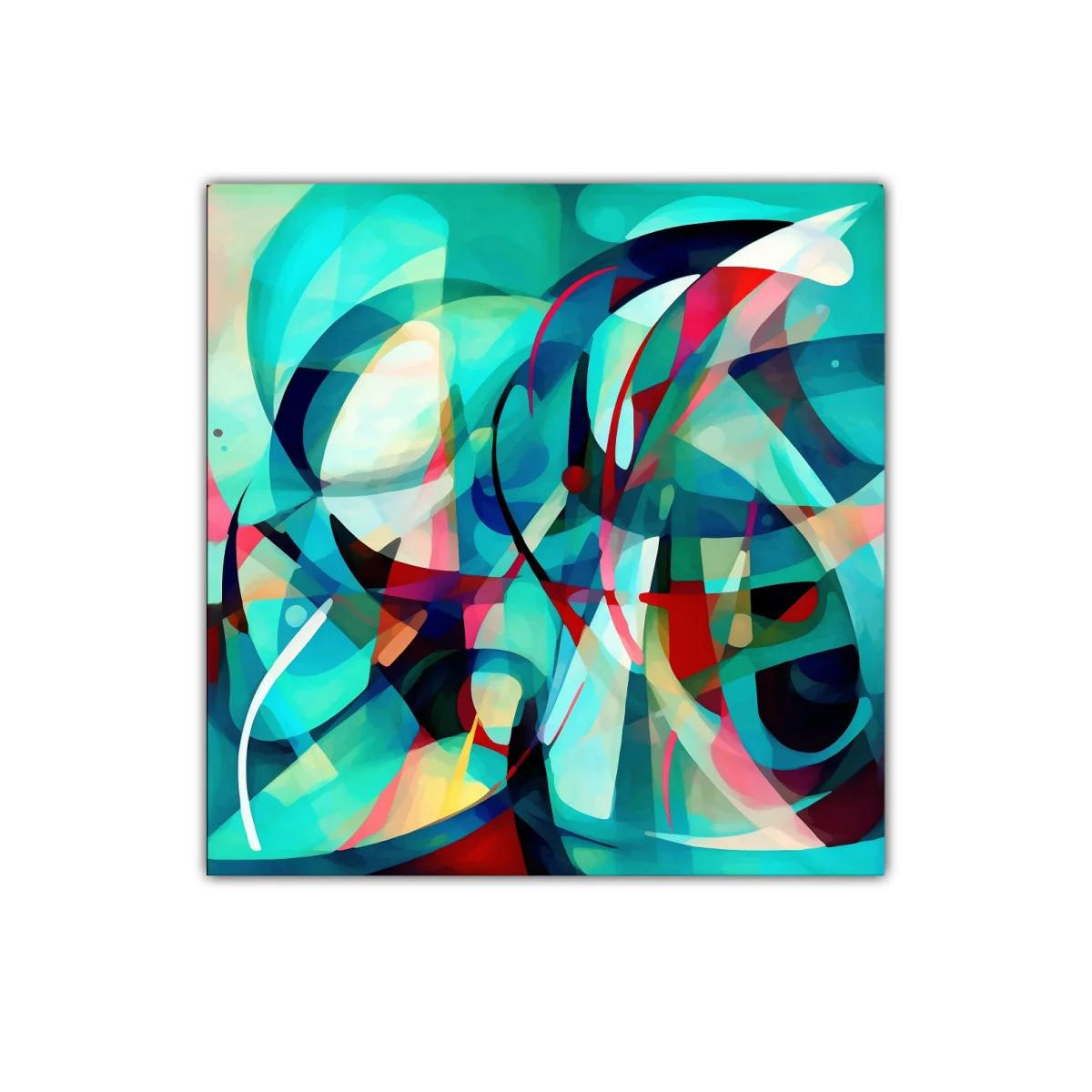 Cuadro abstracto vibrante con formas fluidas en tonos turquesa