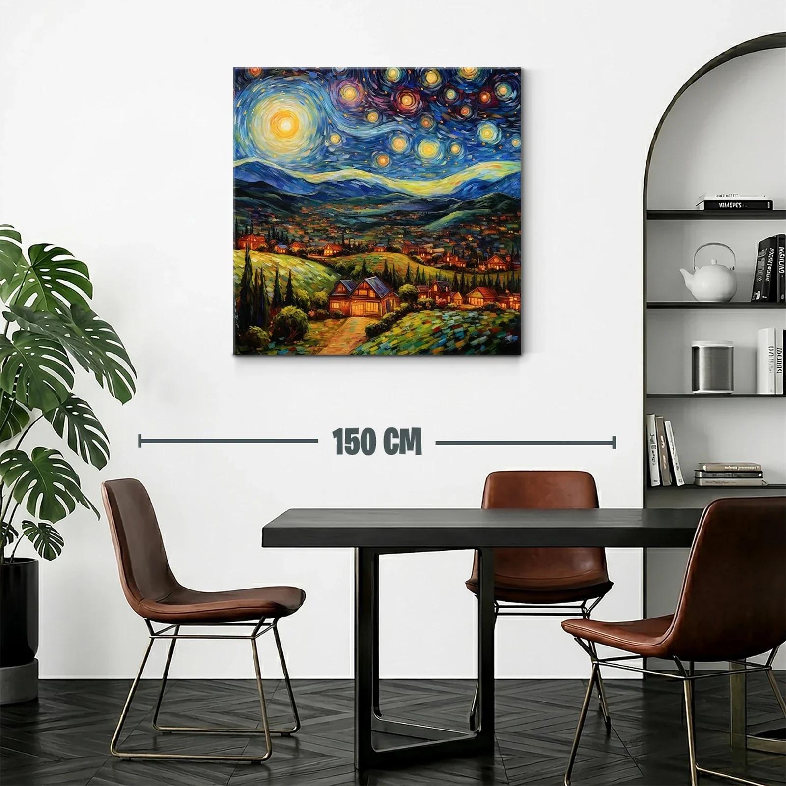 Paisaje Nocturno con Estrellas y Casas Iluminadas — miniatura 2