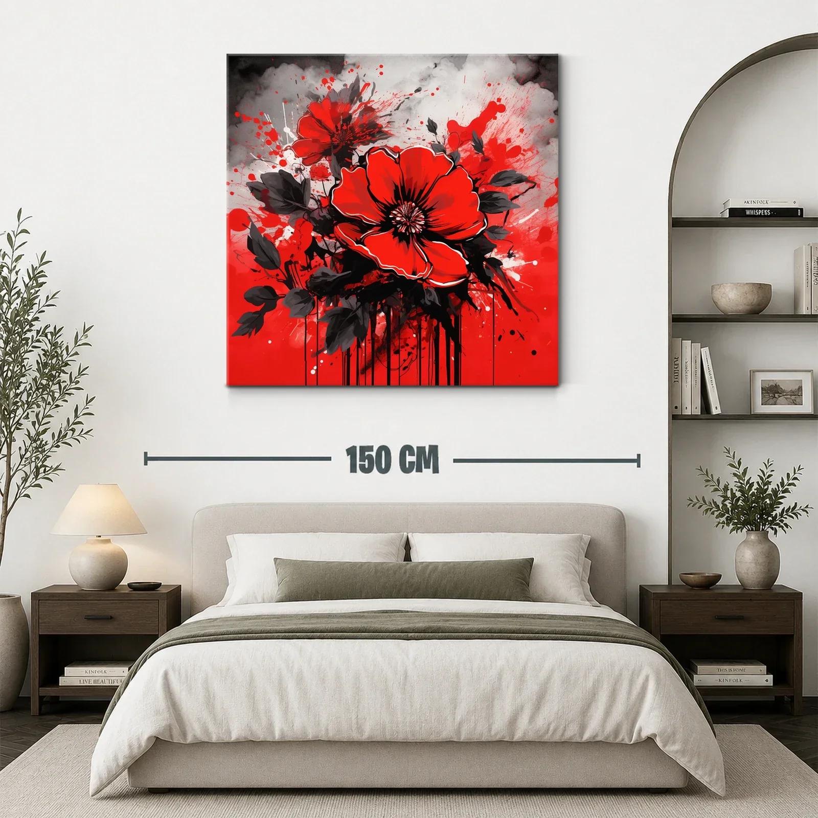 Impactante cuadro de flores rojas con fondo abstracto gris — miniatura 3