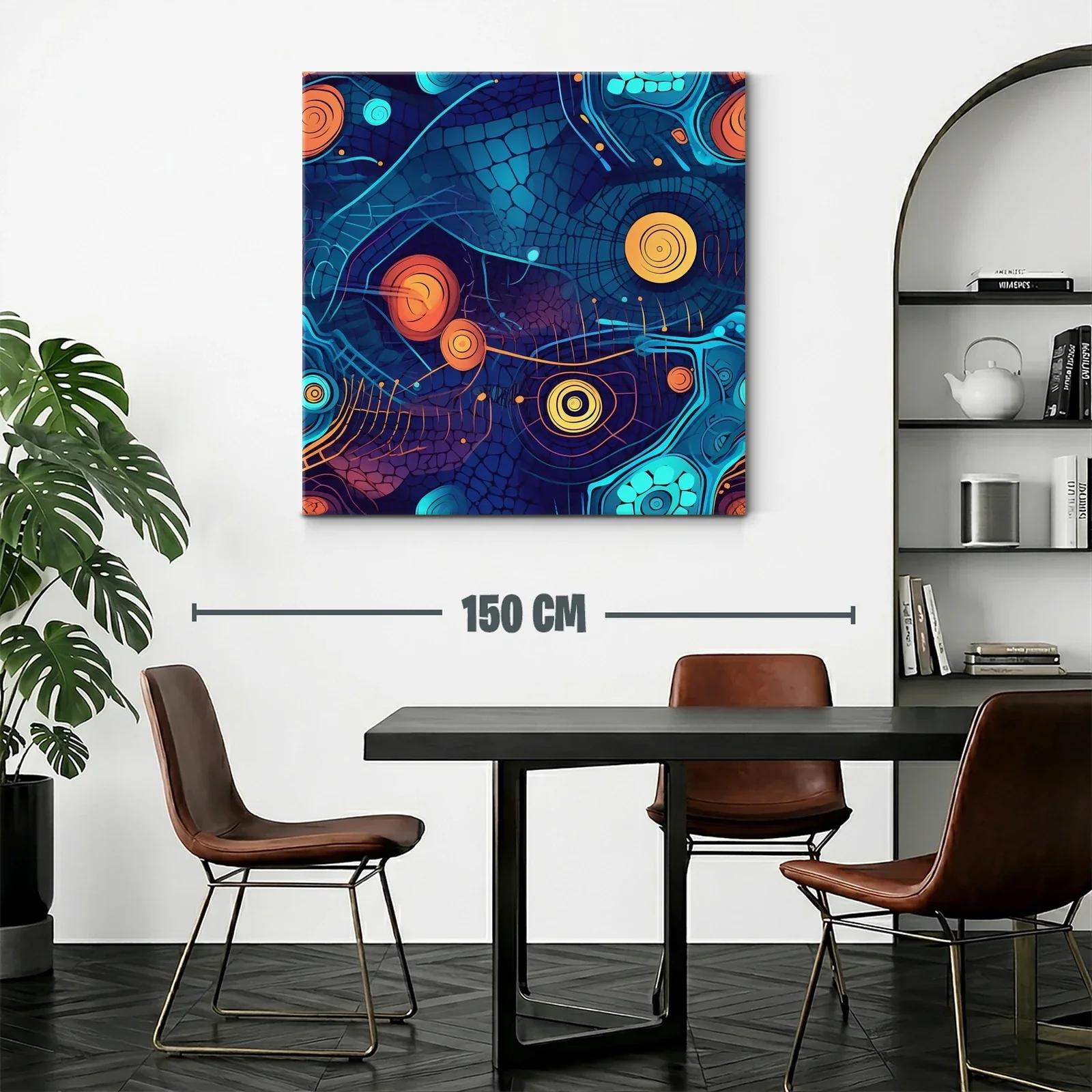 Cuadro abstracto con formas circulares en tonos azules y naranjas — miniatura 2