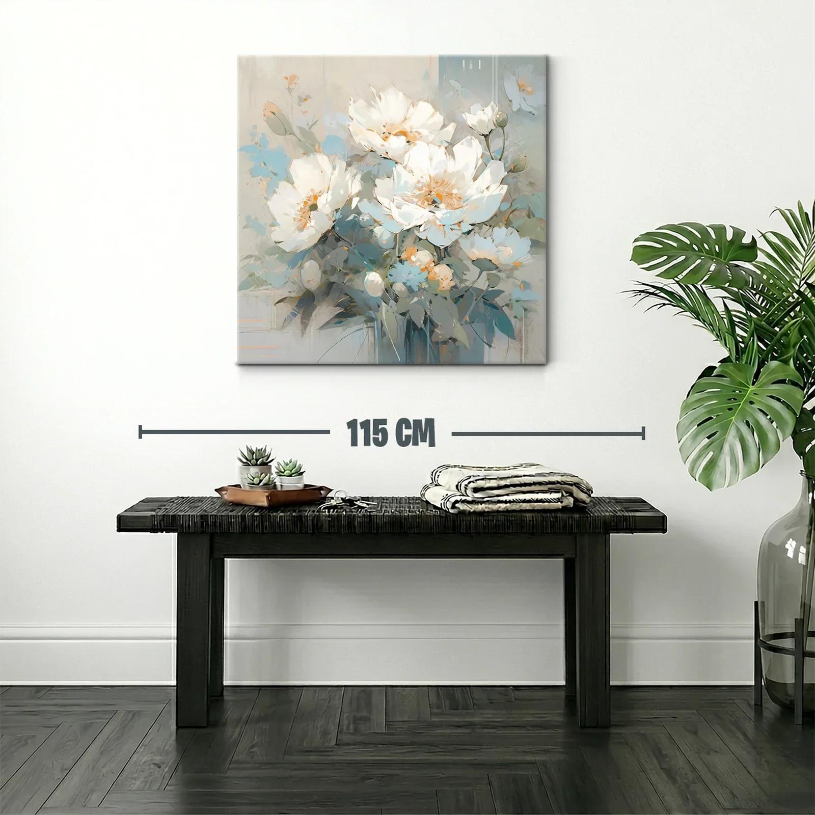 Cuadro con flores blancas y tonos suaves azules y beige — miniatura 2