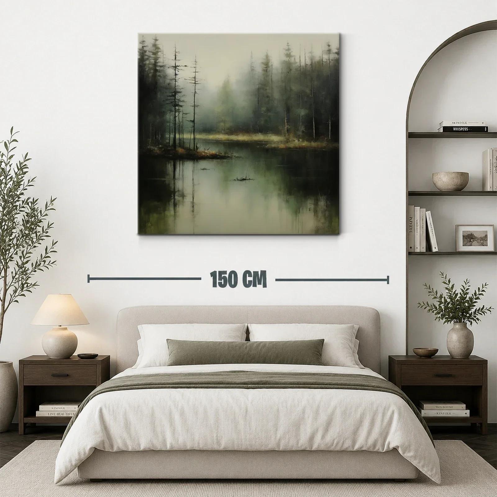 Paisaje brumoso de bosque junto al lago en tonos suaves — miniatura 3
