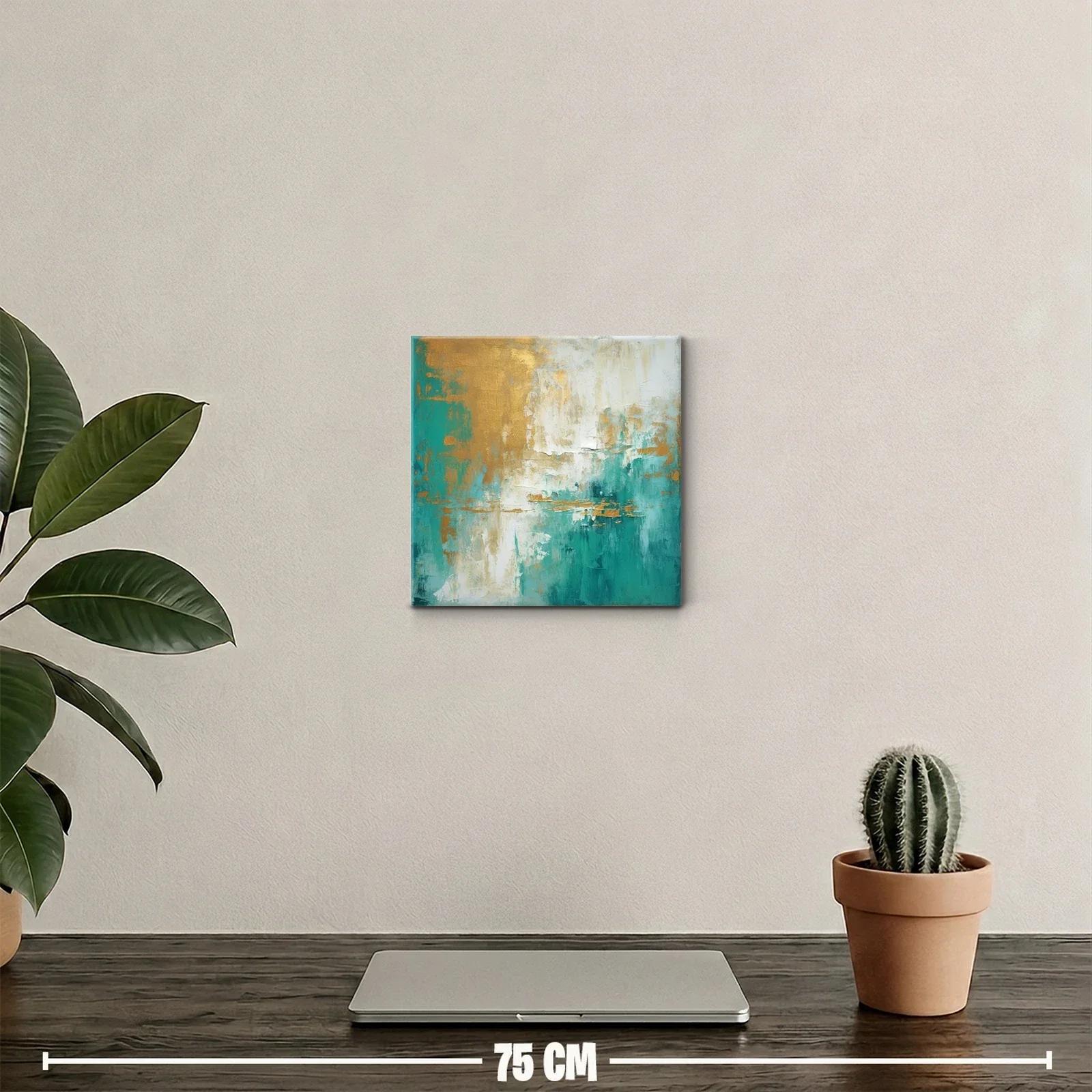 Cuadro abstracto con tonos dorados y verdes vibrantes — miniatura 2
