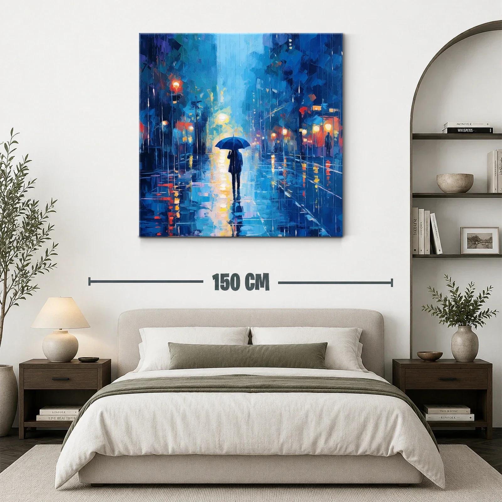 Camino bajo la lluvia con reflejos urbanos vibrantes — miniatura 3