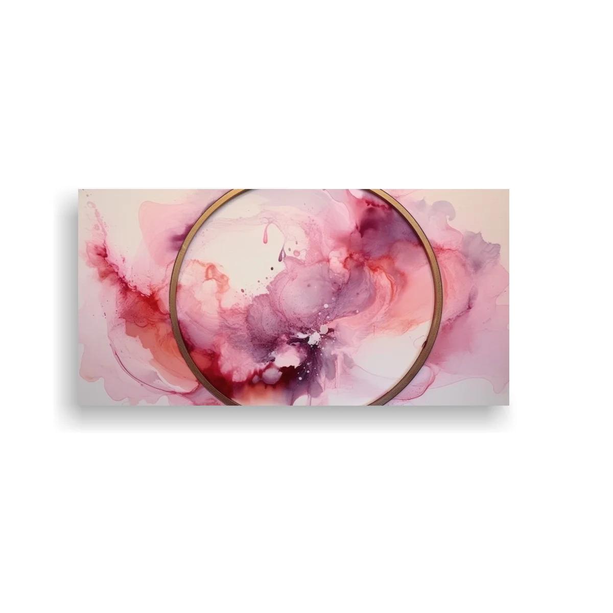 Cuadro círculo dorado con acuarela rosa y granate