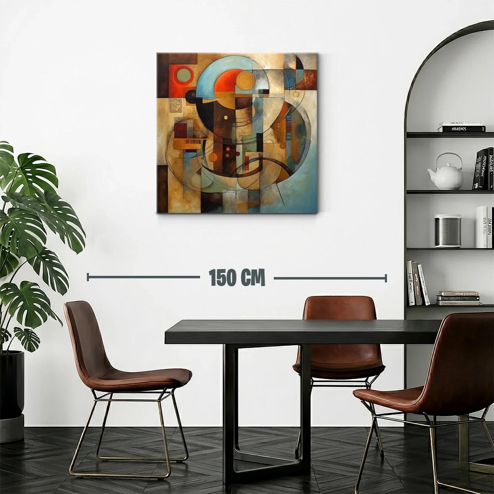 Cuadro abstracto con formas y líneas fluidas en tonos cálidos — miniatura 2