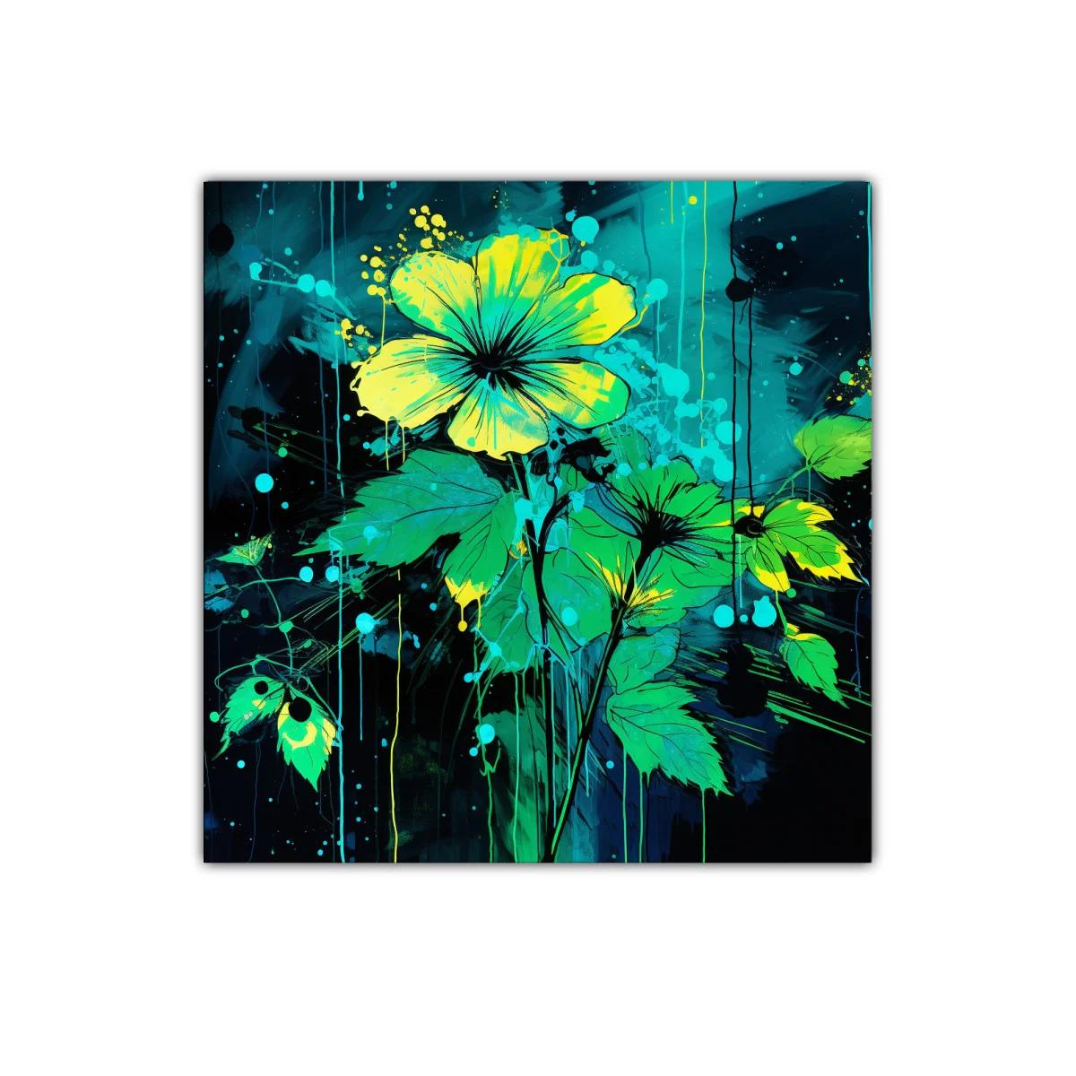 Cuadro floral vibrante en tonos verdes y amarillos — imagen principal