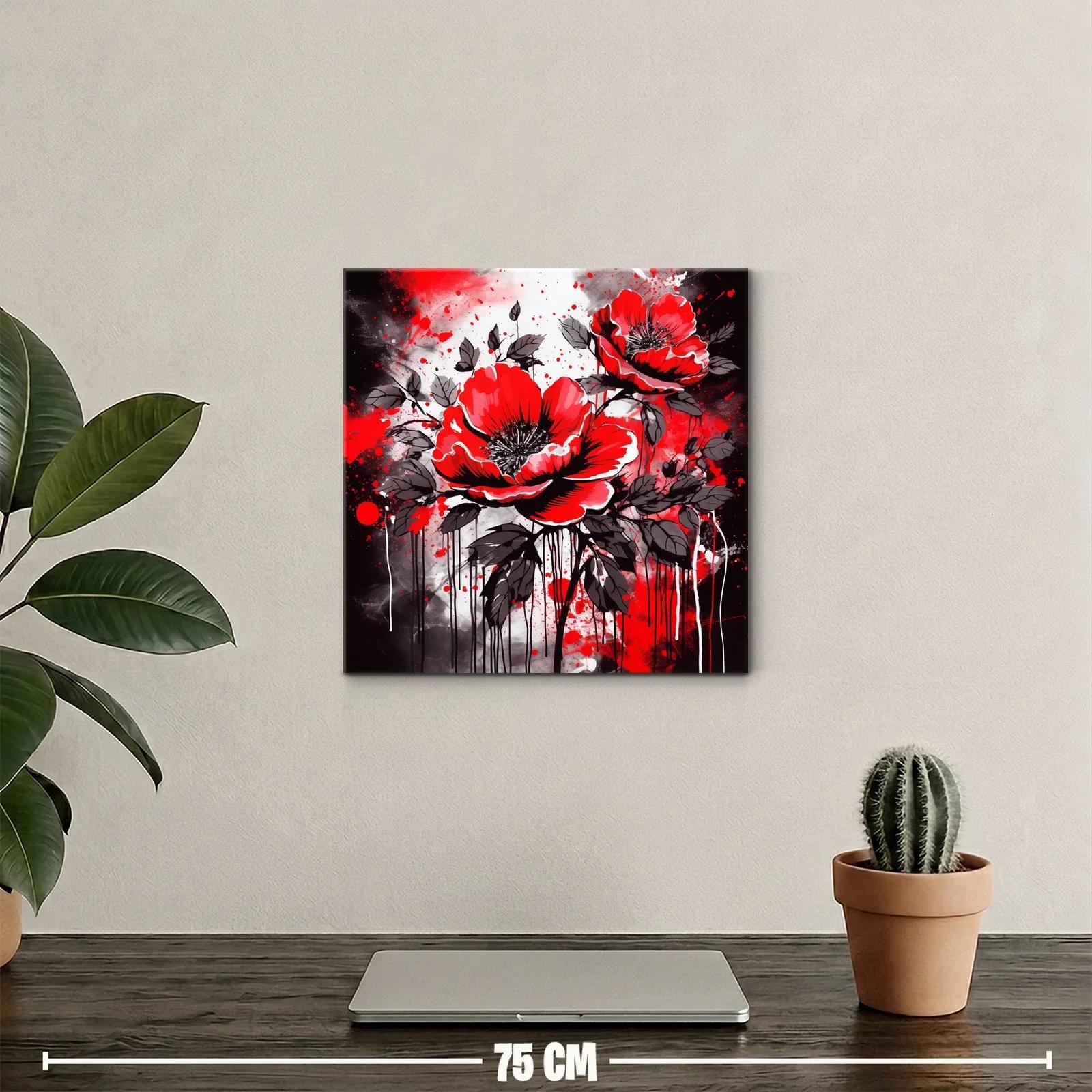 Cuadro floral con amapolas rojas y contraste oscuro — miniatura 2
