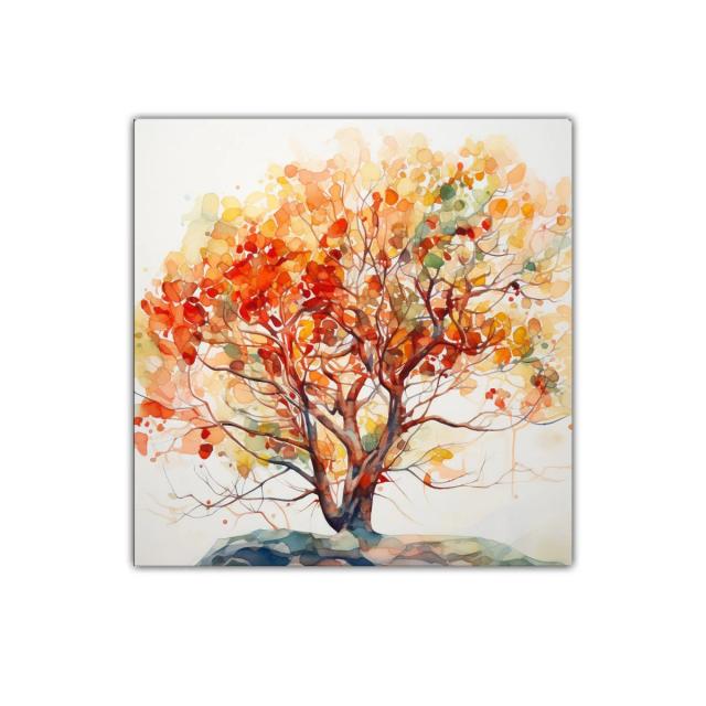 Árbol otoñal con cálidos tonos anaranjados y rojos vibrantes