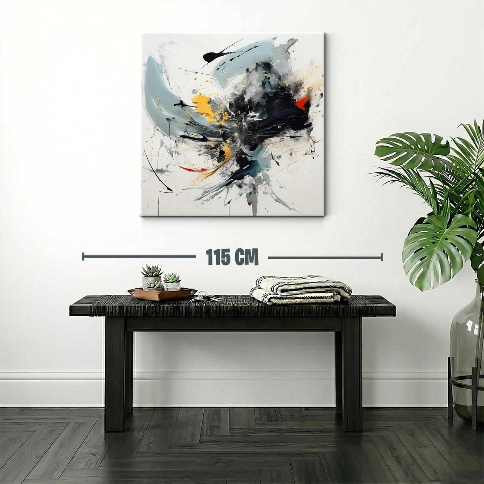 Cuadro abstracto vibrante con tonos negro gris y amarillo — miniatura 2