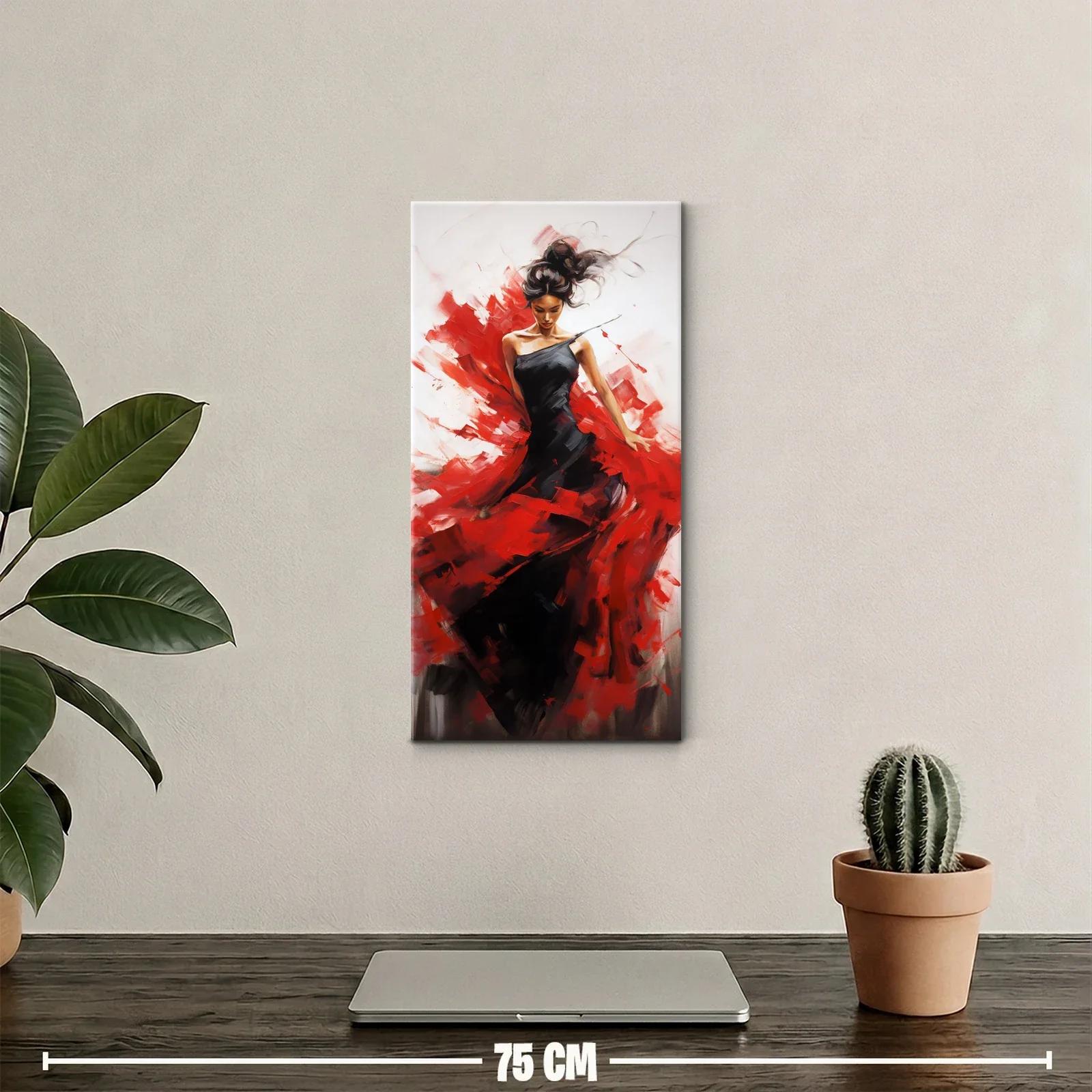 Cuadro bailarina con vestido negro y pinceladas rojas — miniatura 2
