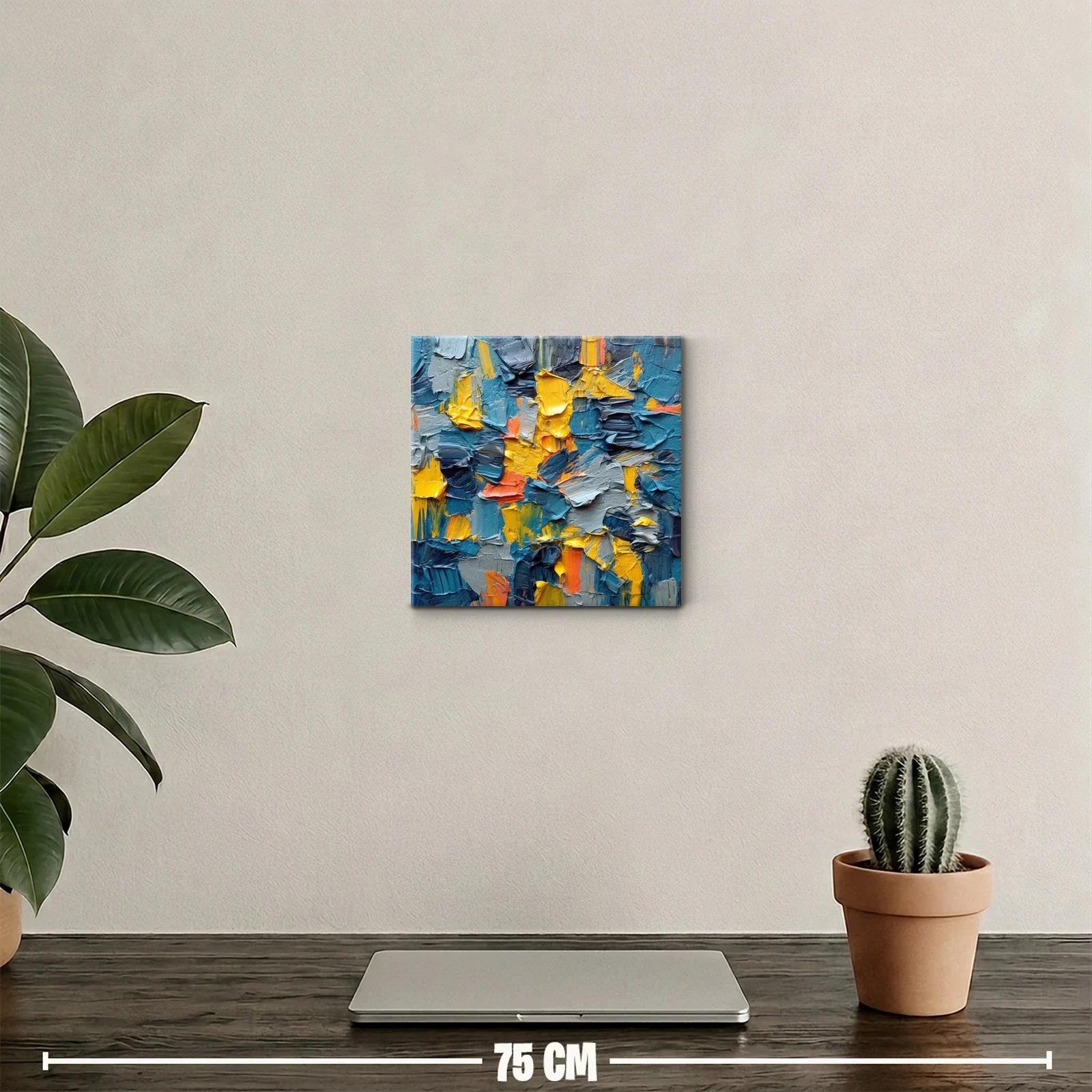 Cuadro abstracto texturizado en vibrantes tonos azules y amarillos — miniatura 2