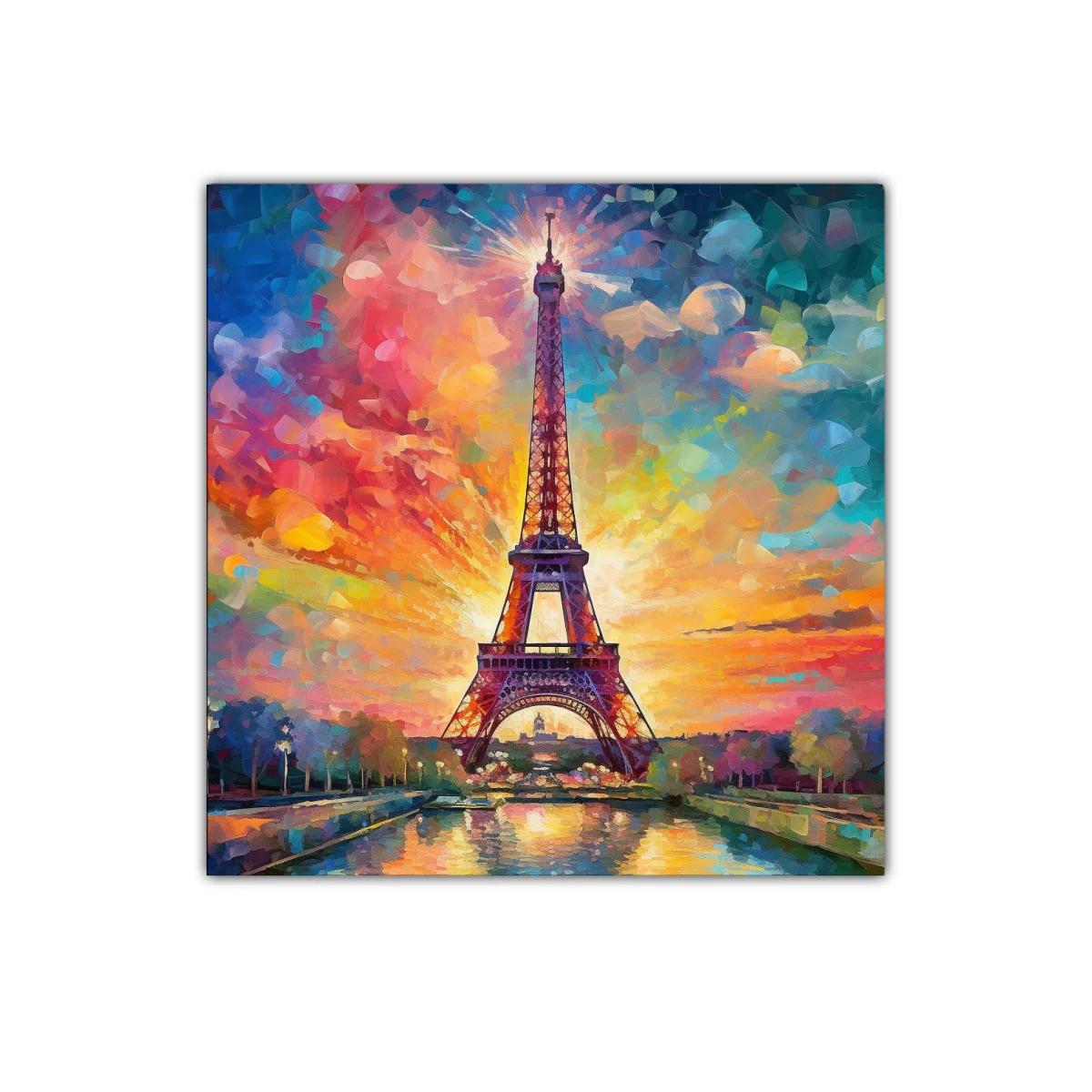 Cuadro colorido con la Torre Eiffel al atardecer vibrante — imagen principal