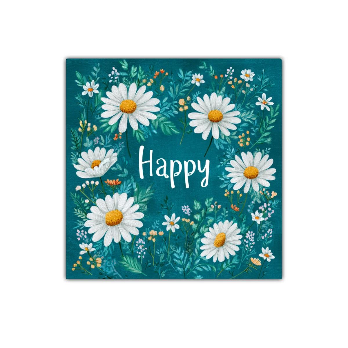 Cuadro decorativo con flores blancas y mensaje alegre — imagen principal