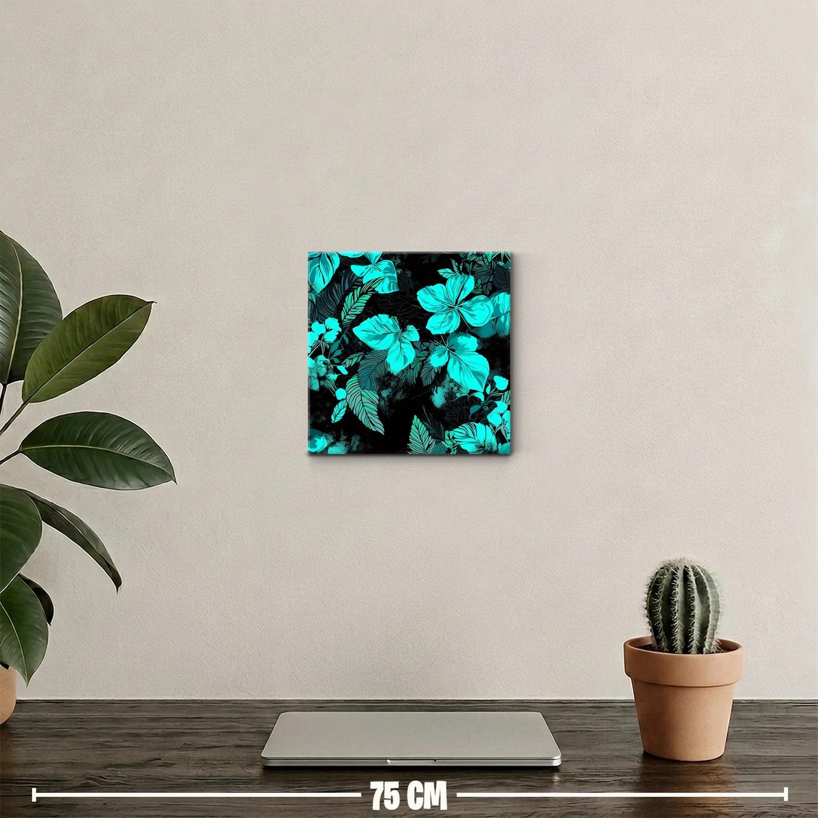 Cuadro decorativo con motivos florales en tonos turquesa y negro — miniatura 2