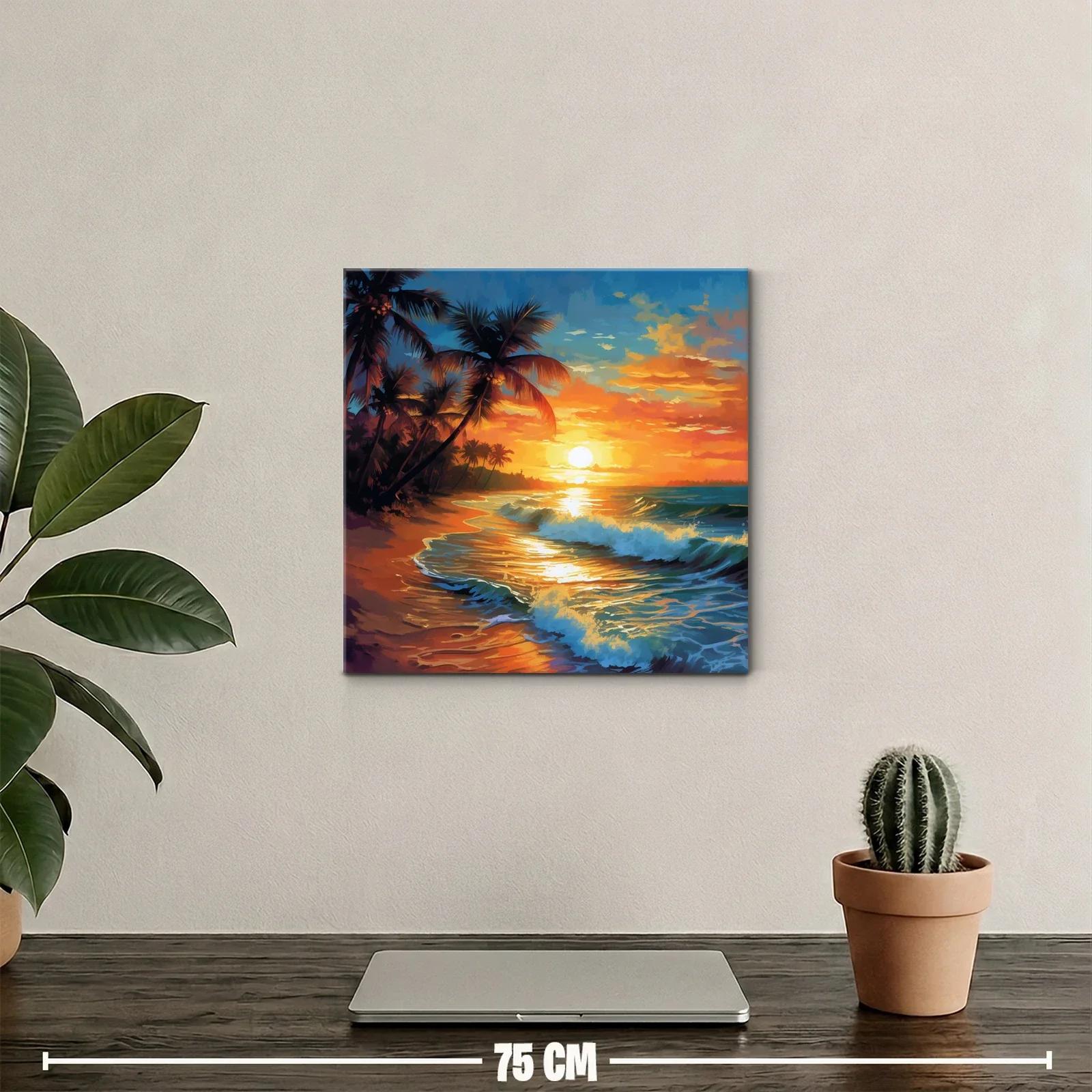 Atardecer tropical con palmeras y olas en la playa — miniatura 2