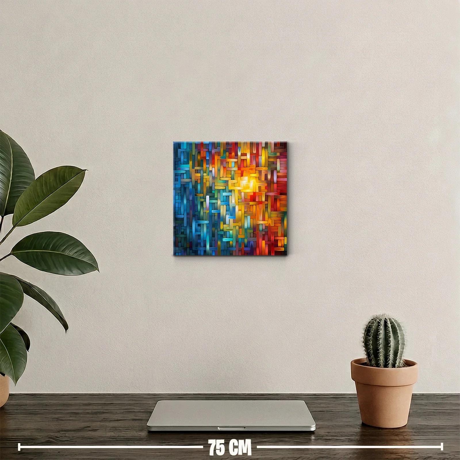 Cuadro abstracto multicolor con tonos cálidos y fríos vibrantes — miniatura 2