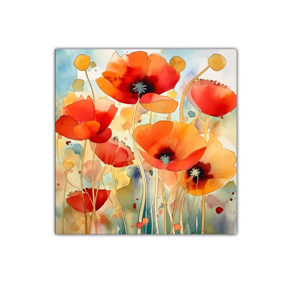 Cuadro decorativo con amapolas rojas y tonos acuarelados — imagen principal