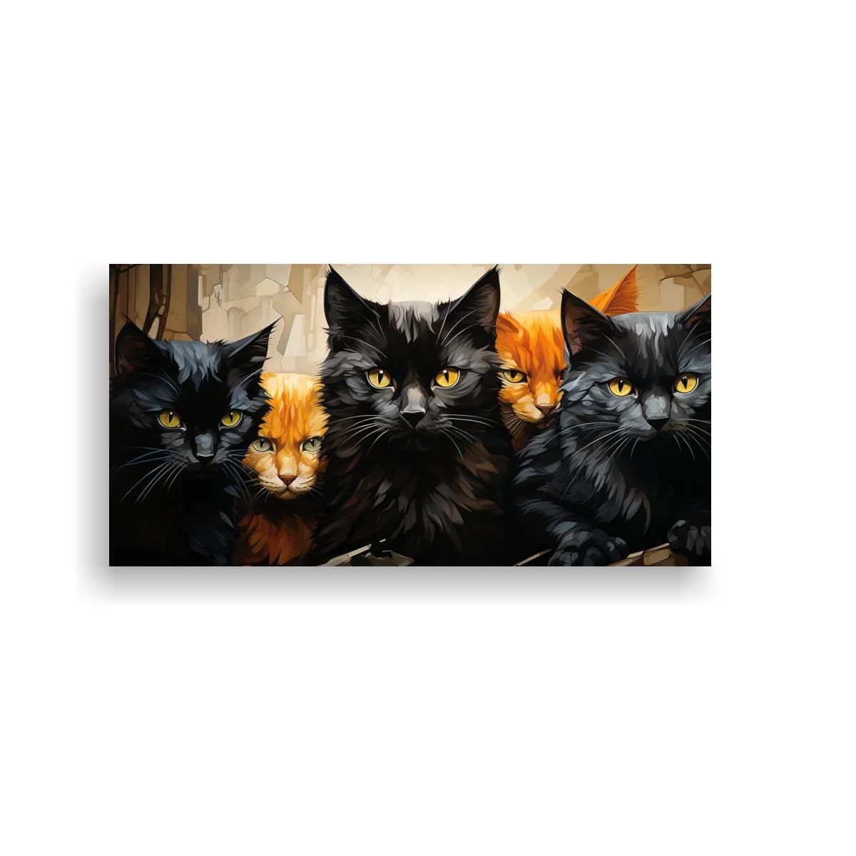 Cuadro grupo de gatos de pelo largo con fondo geométrico — imagen principal