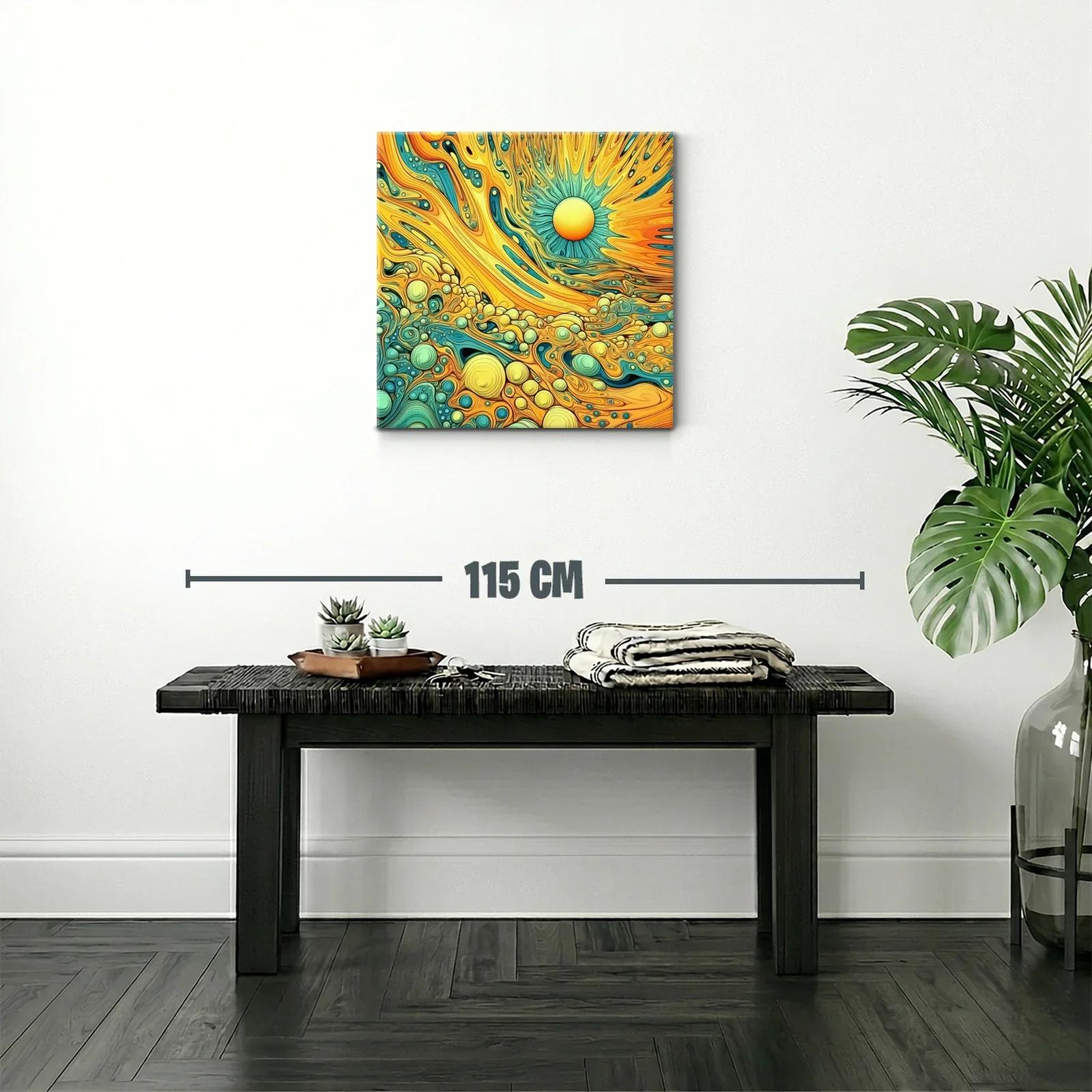 Cuadro vibrante con patrones abstractos en amarillo y azul — miniatura 2