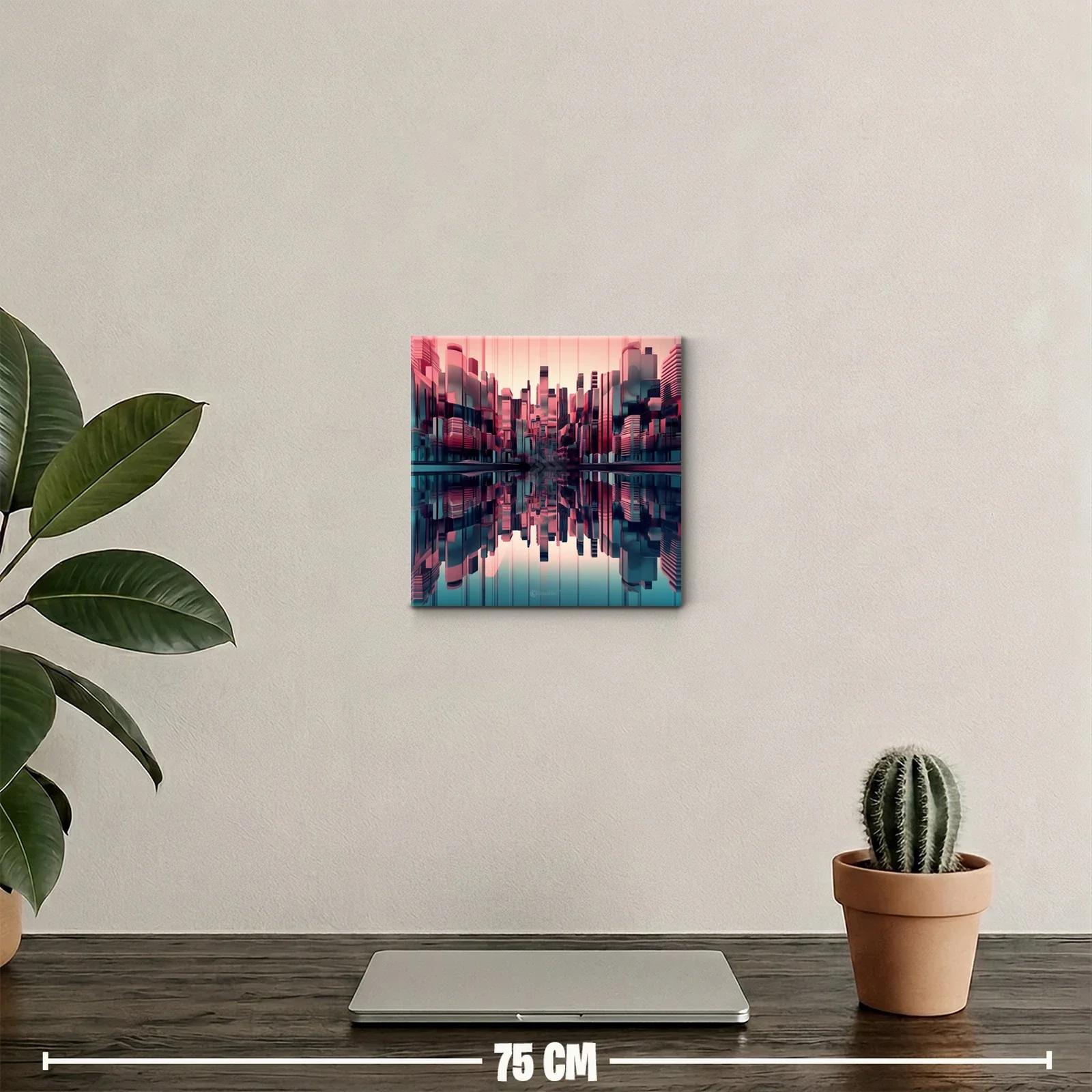 Ciudad futurista reflejada en tonos rosa y azul oscuro — miniatura 2
