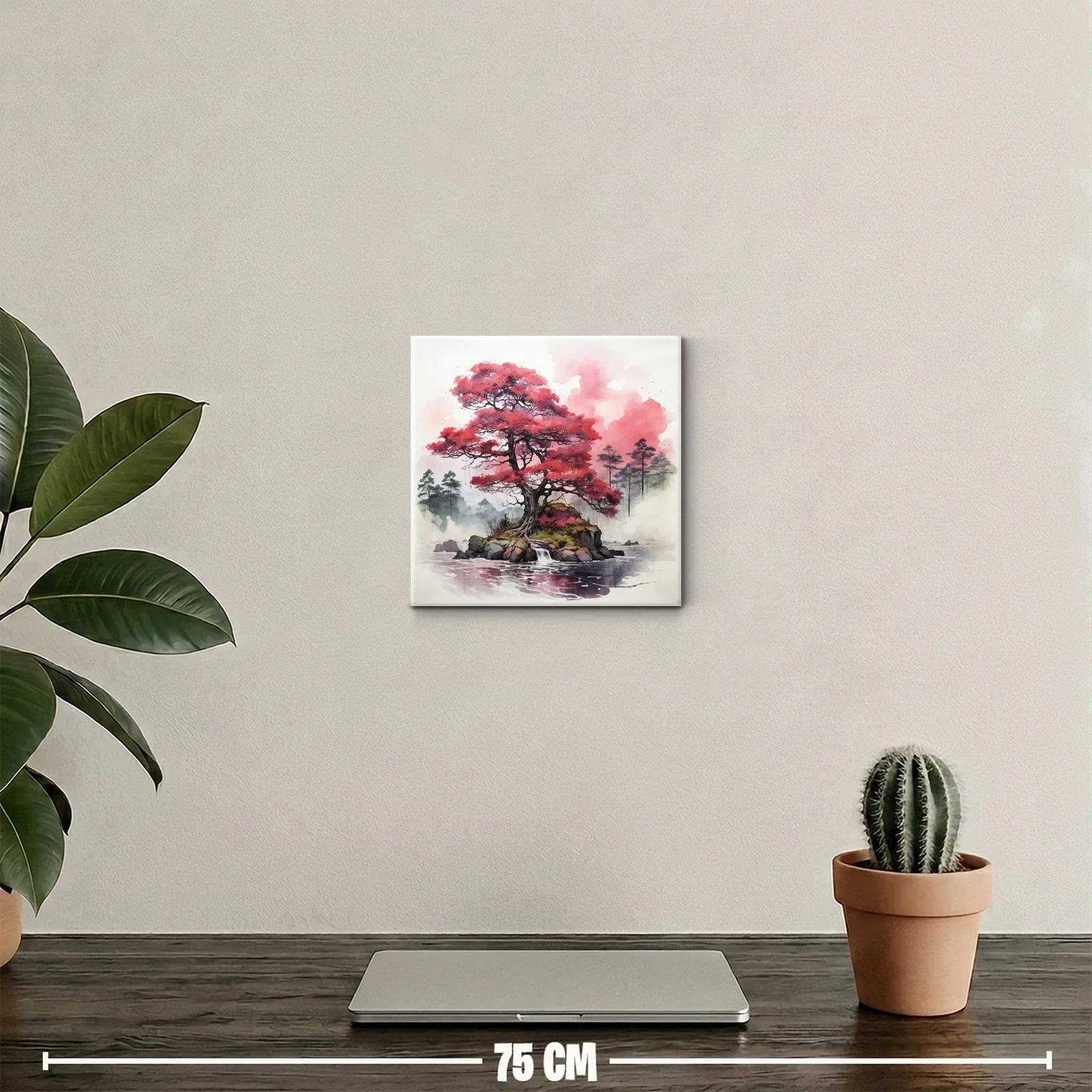 Árbol rojo sobre isla rocosa en lago sereno — miniatura 2