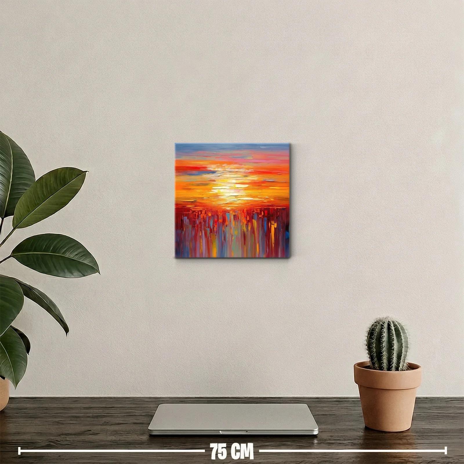 Cuadro abstracto con tonos cálidos y formas verticales vibrantes — miniatura 2