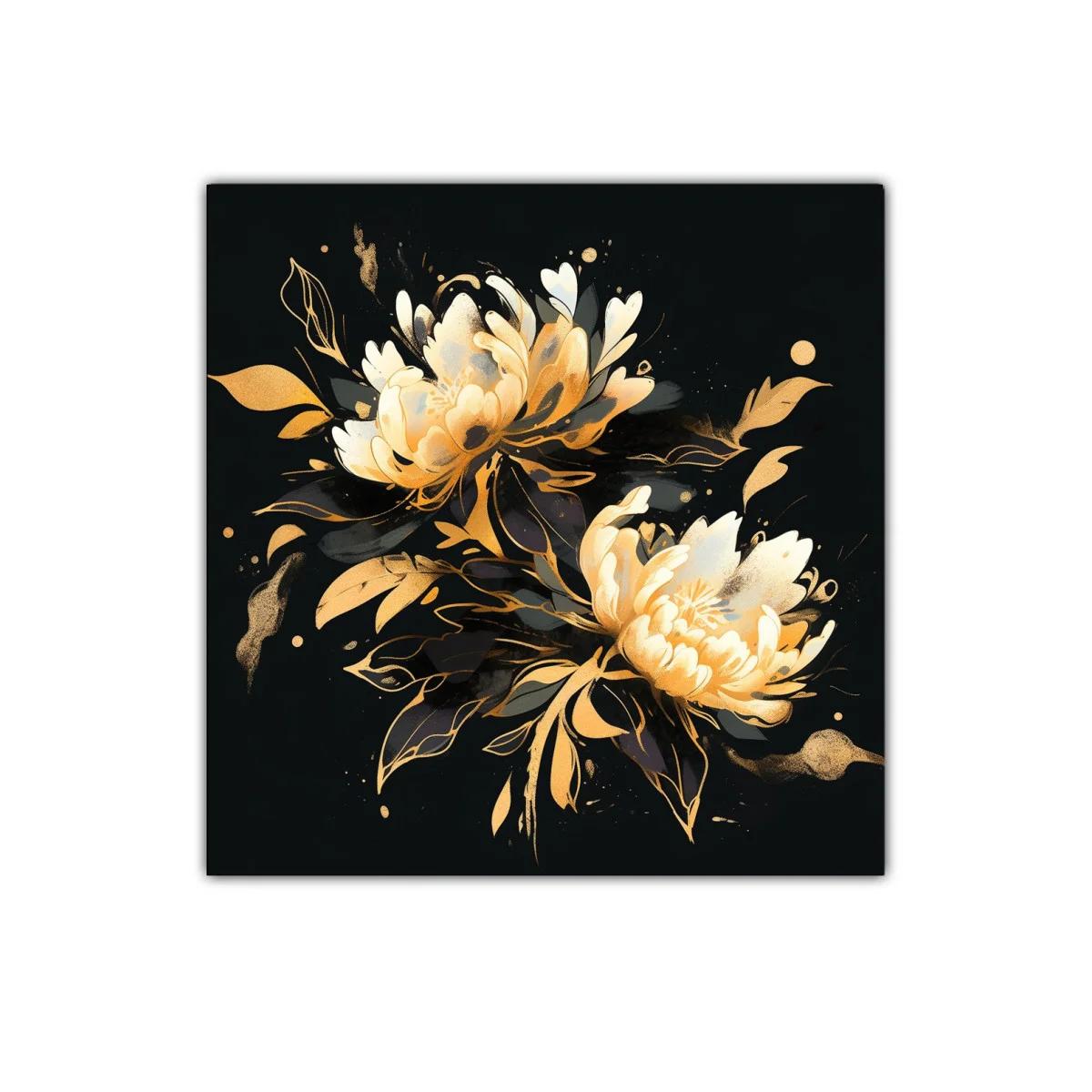 Flores doradas sobre fondo negro para interiores elegantes — imagen principal