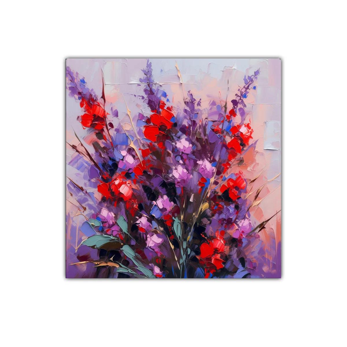 Cuadro decorativo con ramo vibrante en tonos rojos y púrpuras — imagen principal