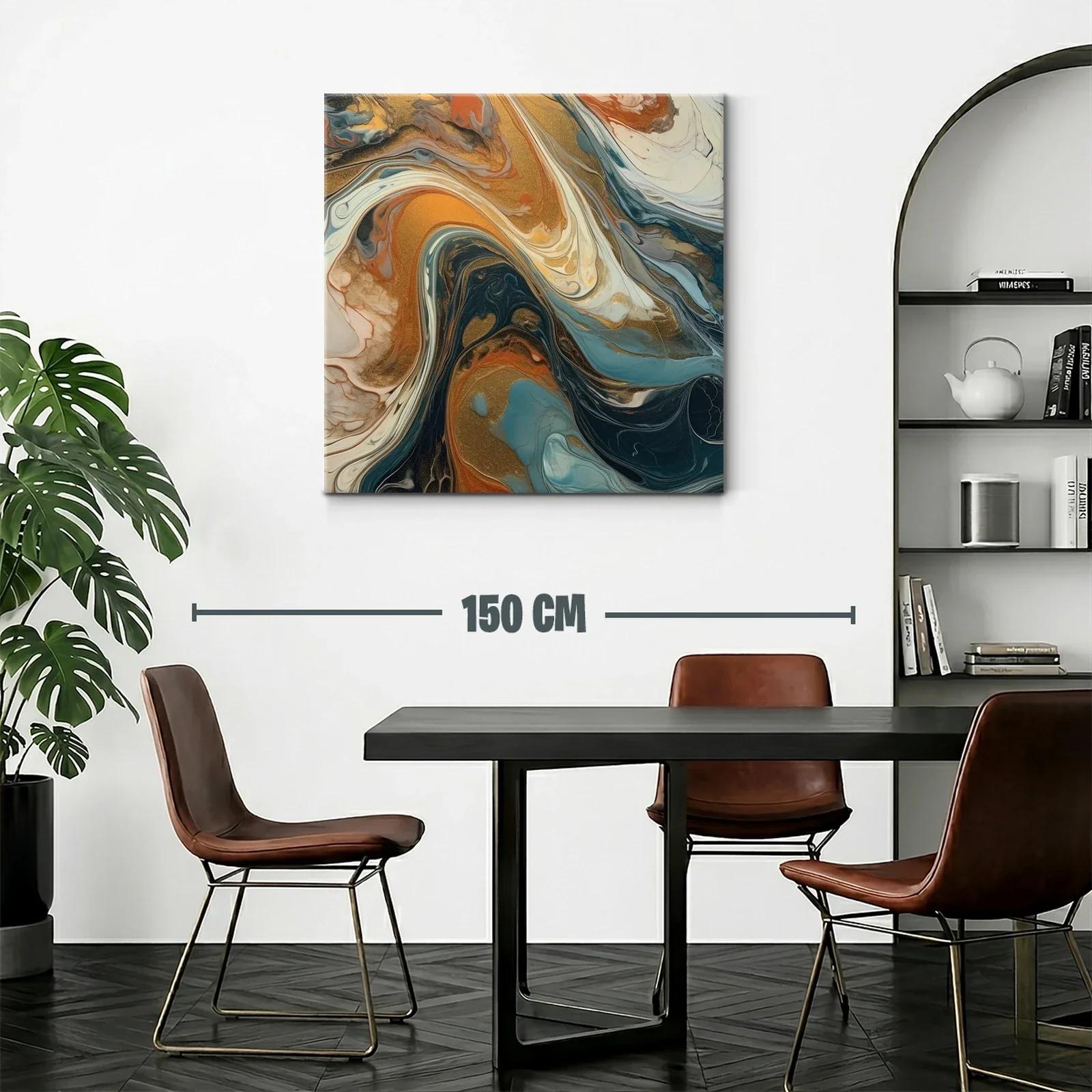 Cuadro abstracto con tonos cálidos y fríos armonizados — miniatura 2