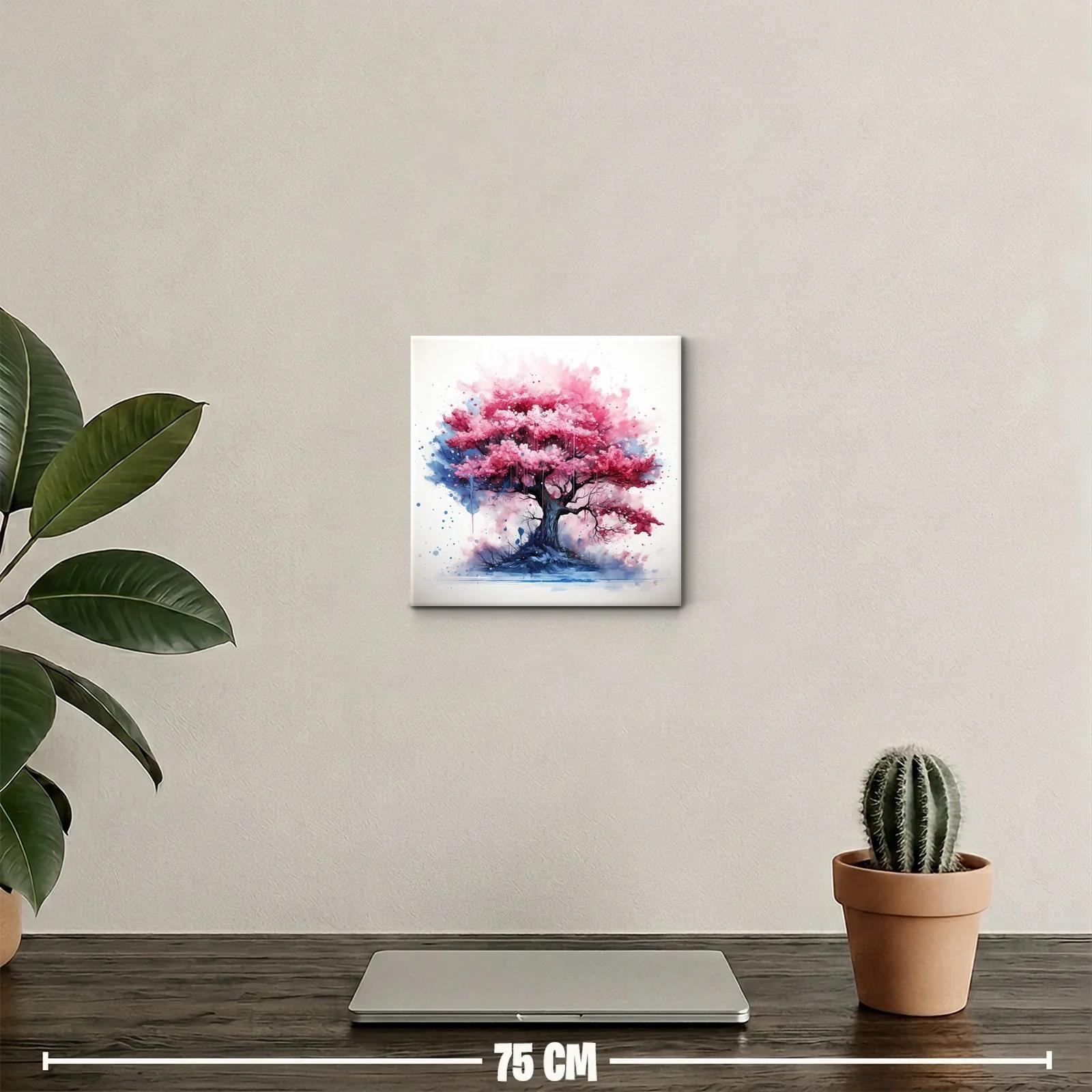 Árbol en tonos rosas vibrantes con fondo azul y blanco — miniatura 2