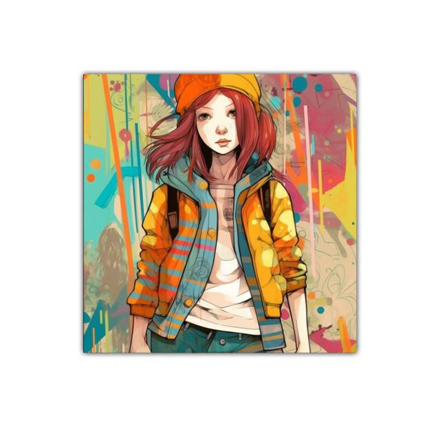 Cuadro juvenil con gráfica vibrante y estilo urbano