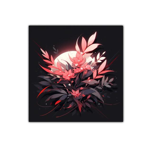 Cuadro floral luminoso con contraste en tonos rojos y negros