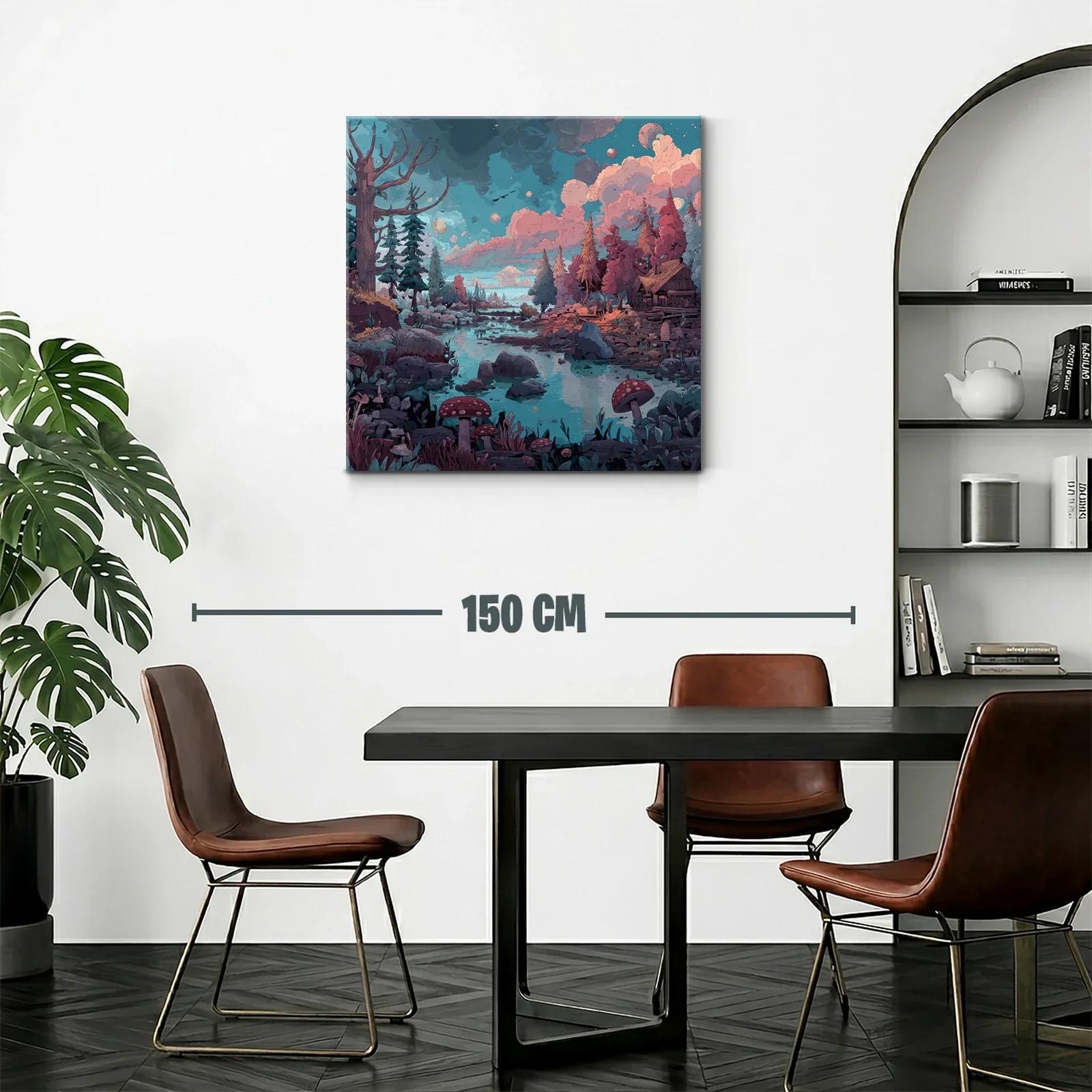 Paisaje encantado con río y bosque en tonos pastel — miniatura 2