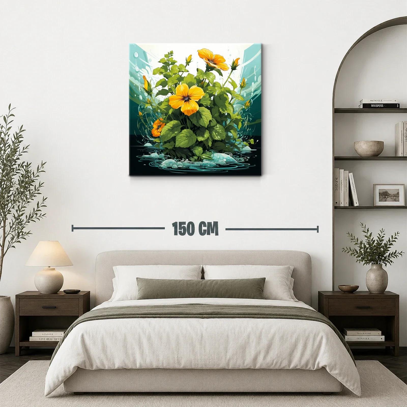 Cuadro vibrante con flores naranjas y hojas verdes — miniatura 3