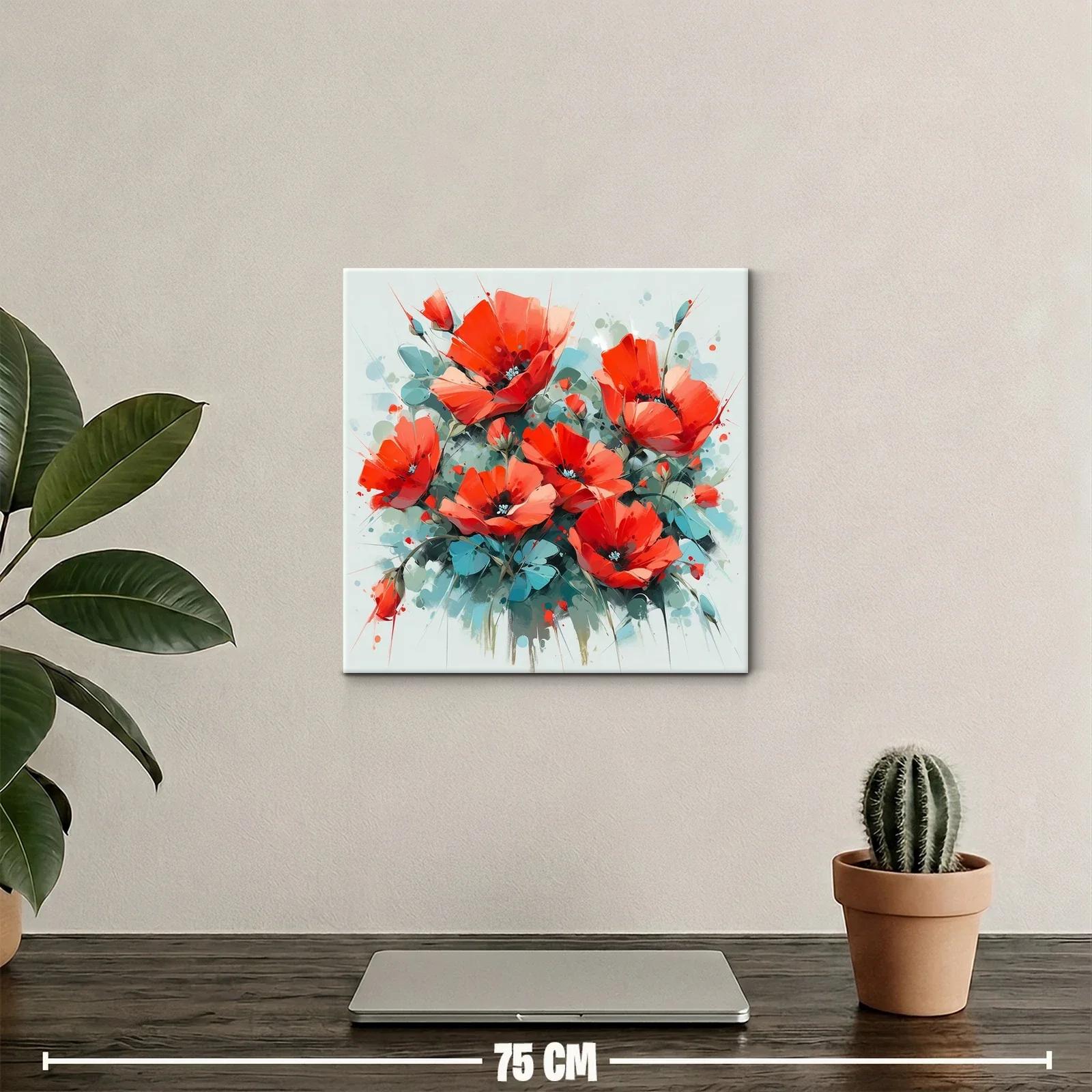 Vibrante obra floral con amapolas rojas luminosas — miniatura 2