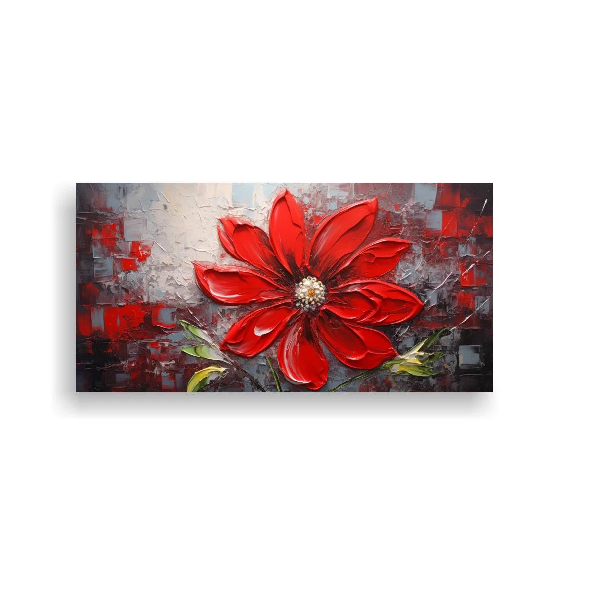 Cuadro flor roja de pétalos abiertos con fondo gris y rojo