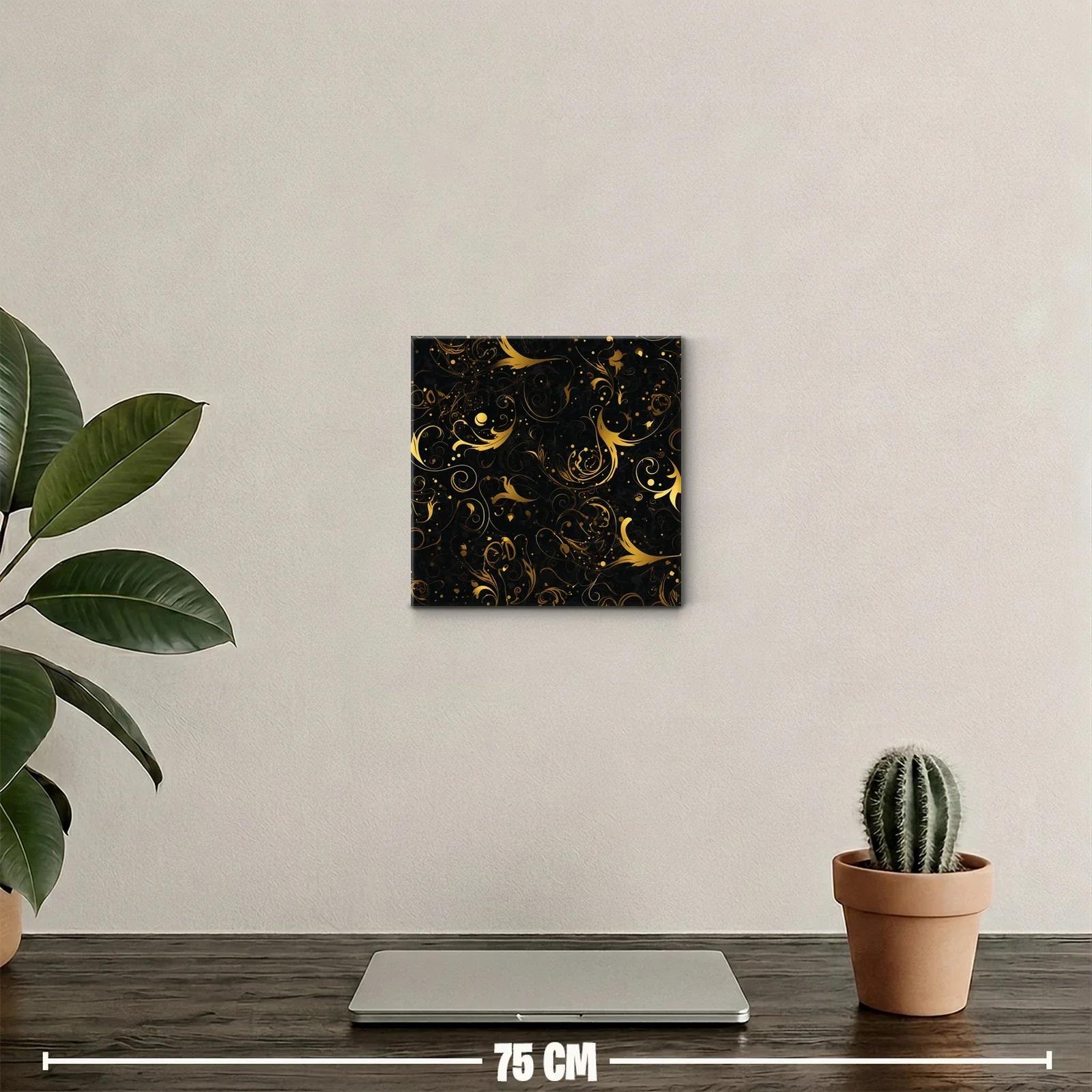 Cuadro decorativo con motivos dorados sobre fondo negro — miniatura 2