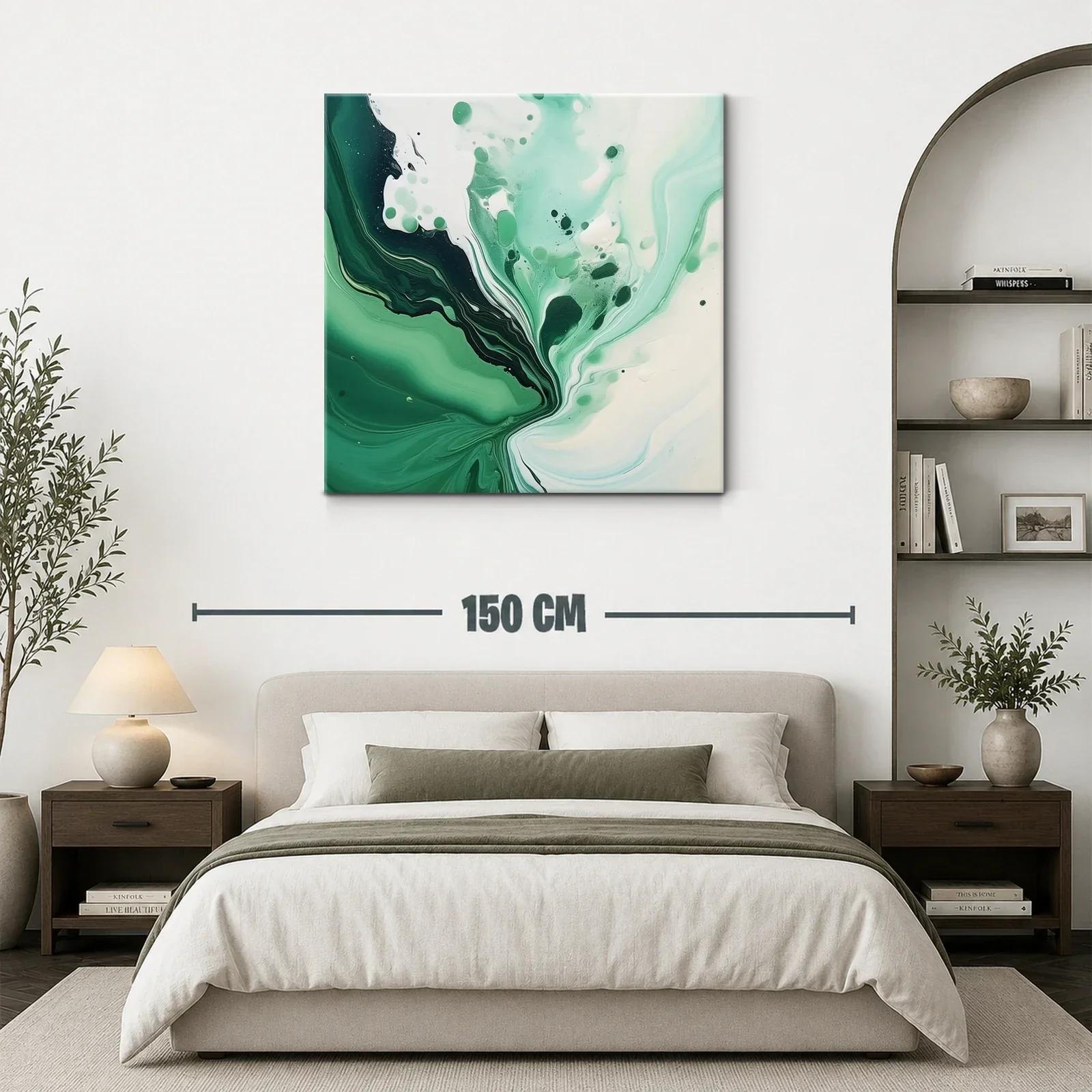 Cuadro abstracto con tonos verdes y blancos fluidos — miniatura 3
