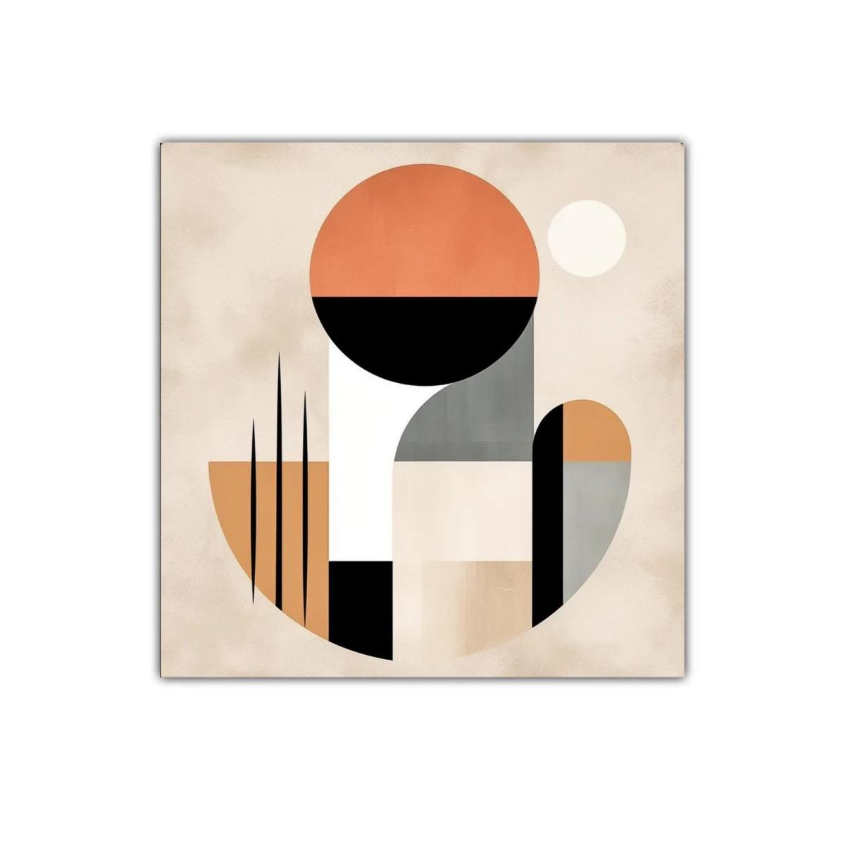 Cuadro abstracto con formas geométricas y tonos cálidos