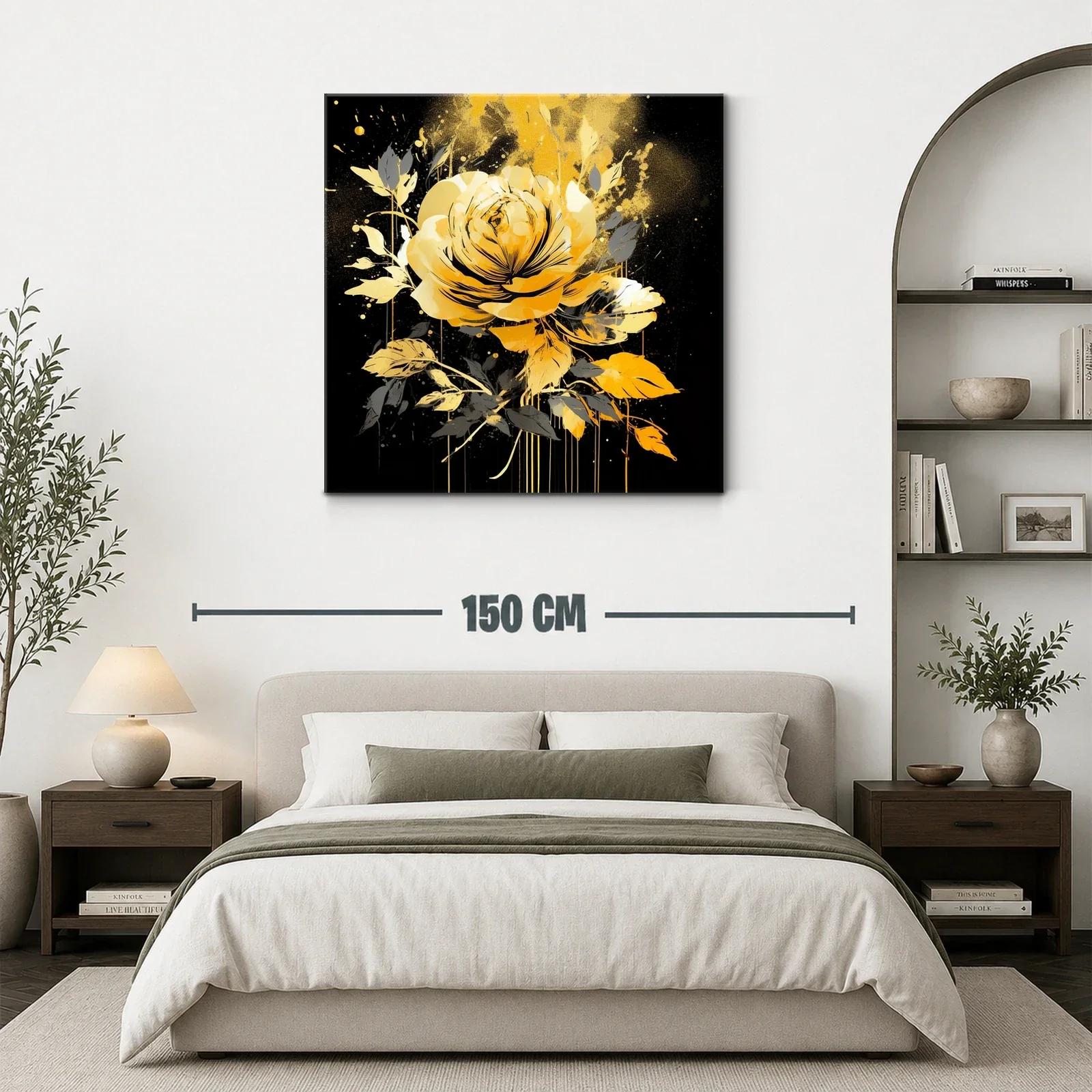 Rosa dorada sobre fondo negro con toque artístico moderno — miniatura 3