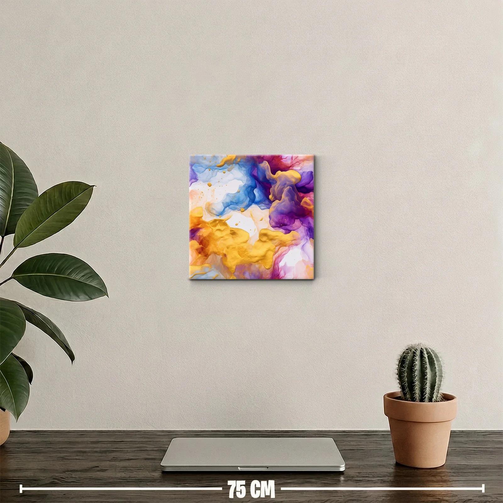 Cuadro abstracto con vibrantes tonos dorados y morados brillantes — miniatura 2