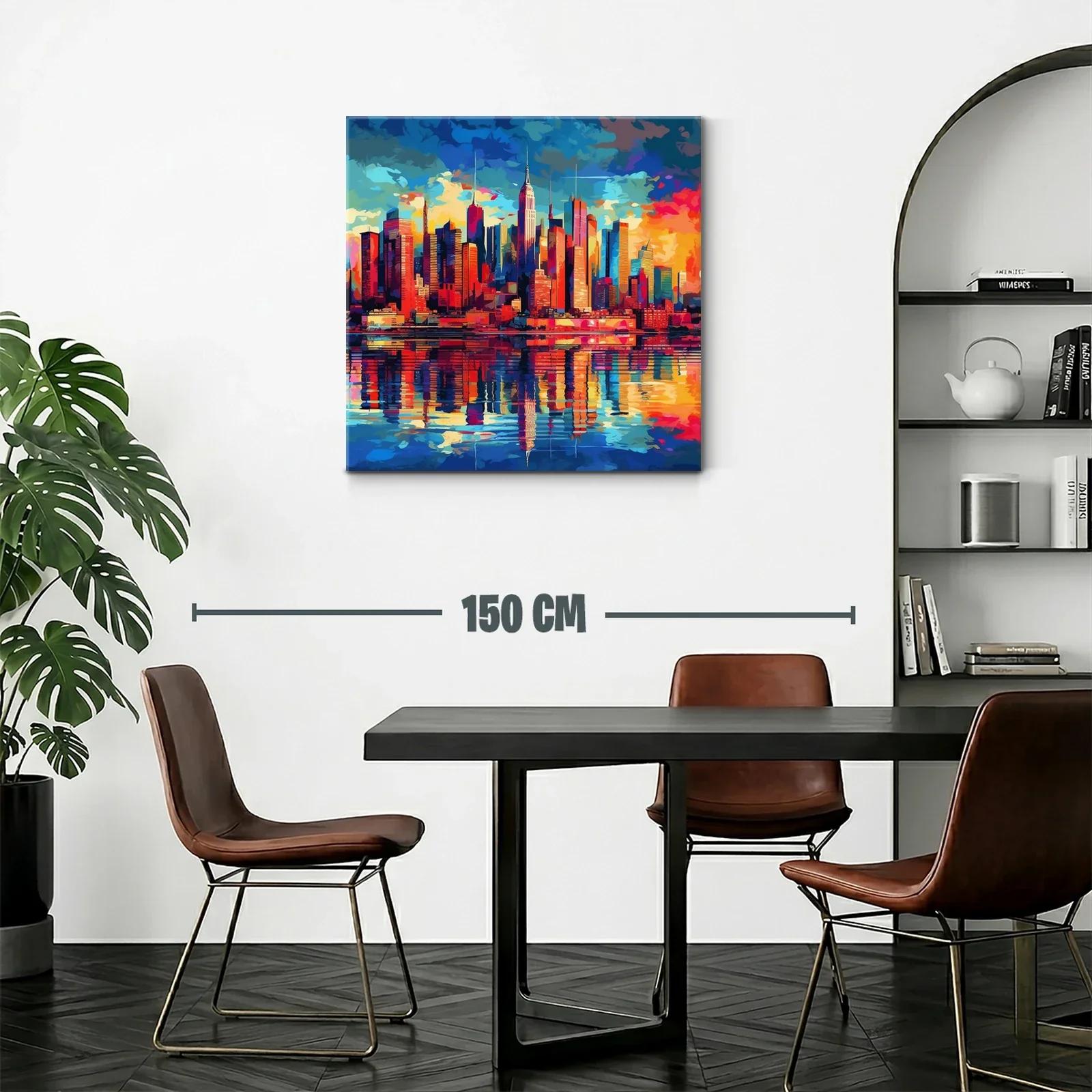 Ciudad vibrante con reflejos al atardecer en tonos intensos — miniatura 2