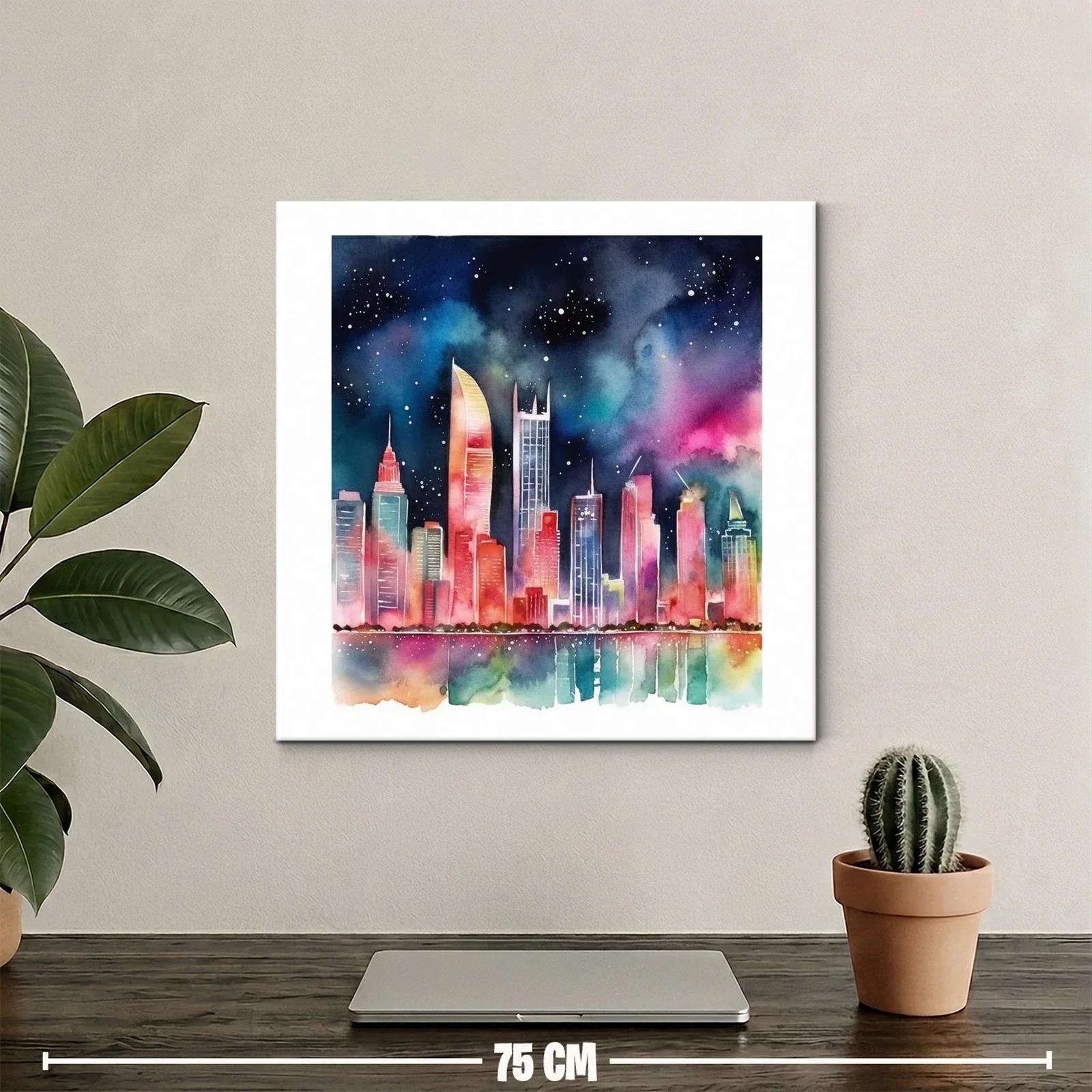 Cielo nocturno vibrante sobre ciudad iluminada con reflejos — miniatura 2
